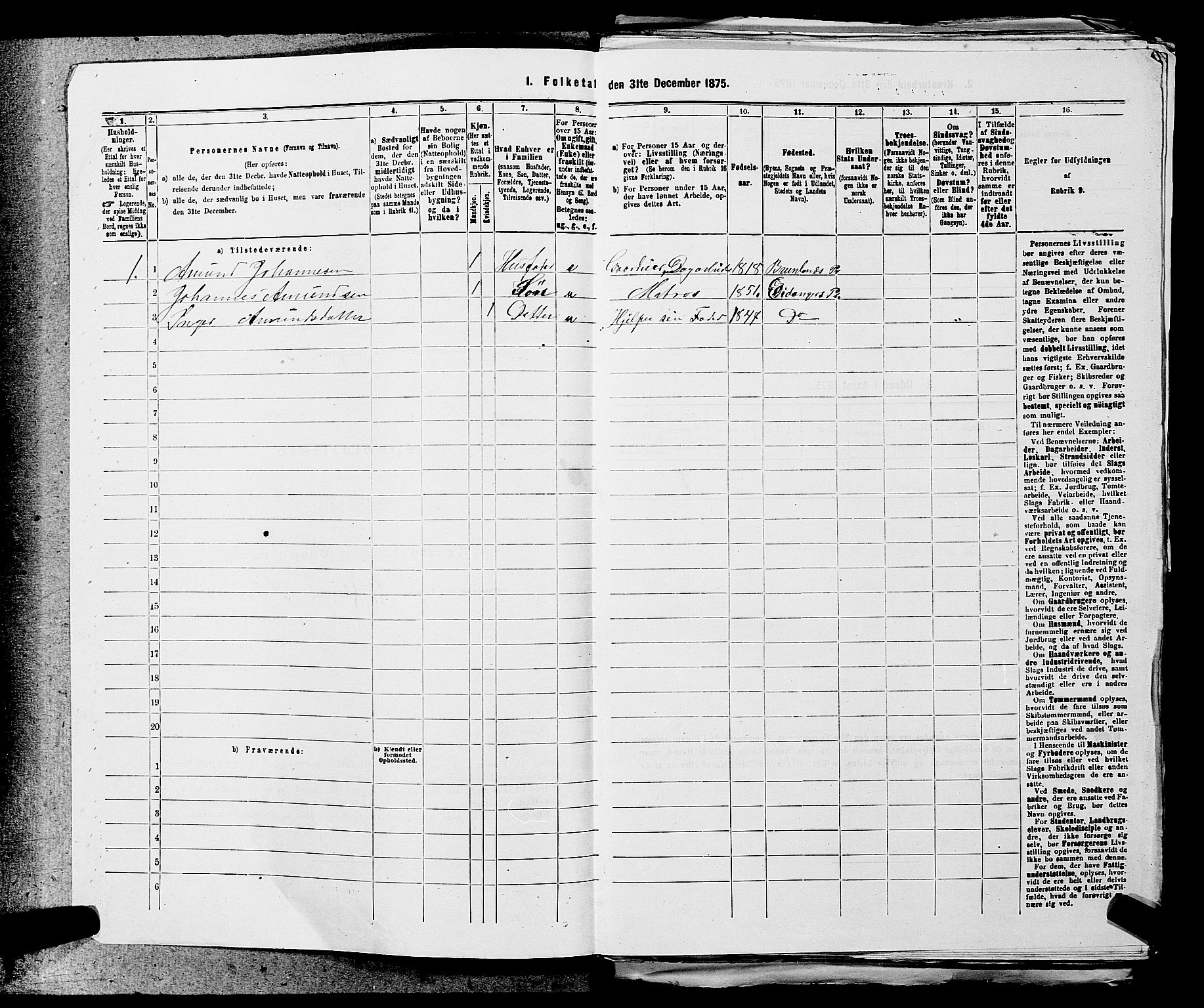 SAKO, 1875 census for 0813P Eidanger, 1875, p. 909