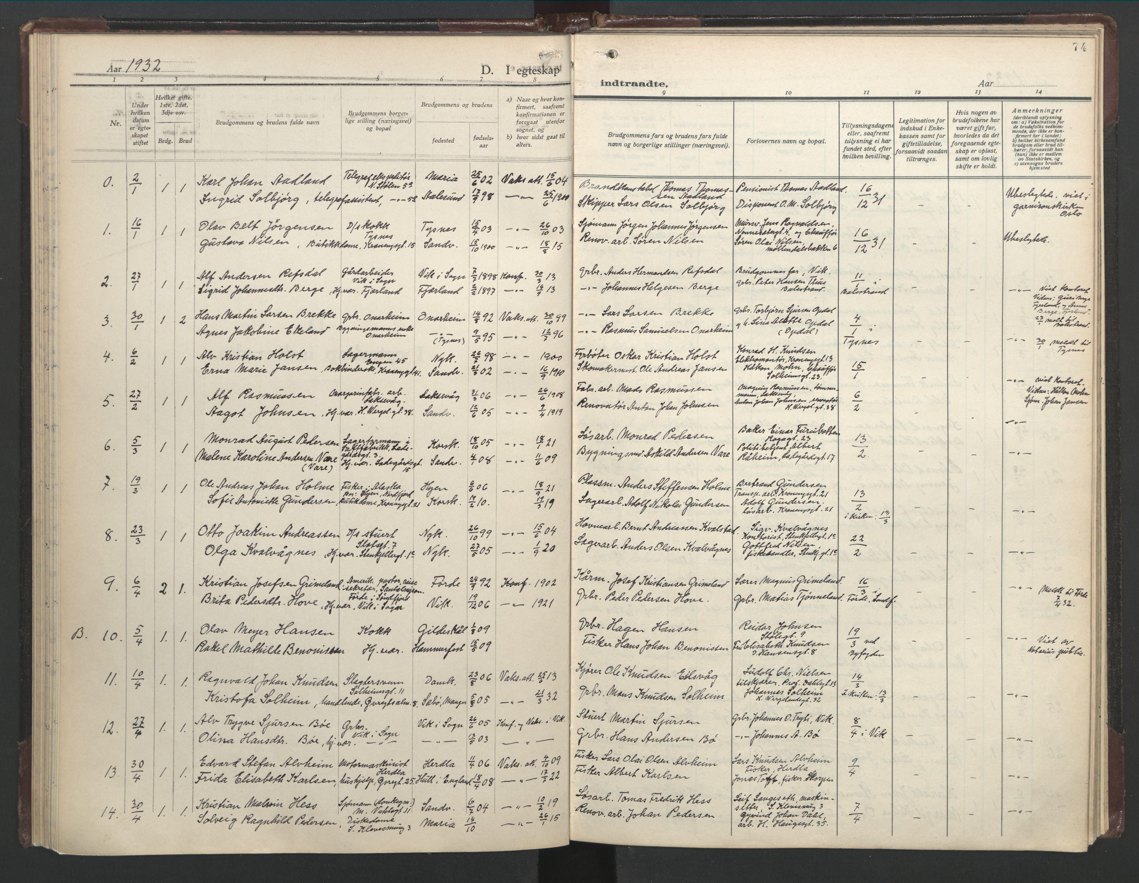 Mariakirken Sokneprestembete, SAB/A-76901/H/Hab/L0011: Parish register (copy) no. A 11, 1938-1955, p. 73b-74a