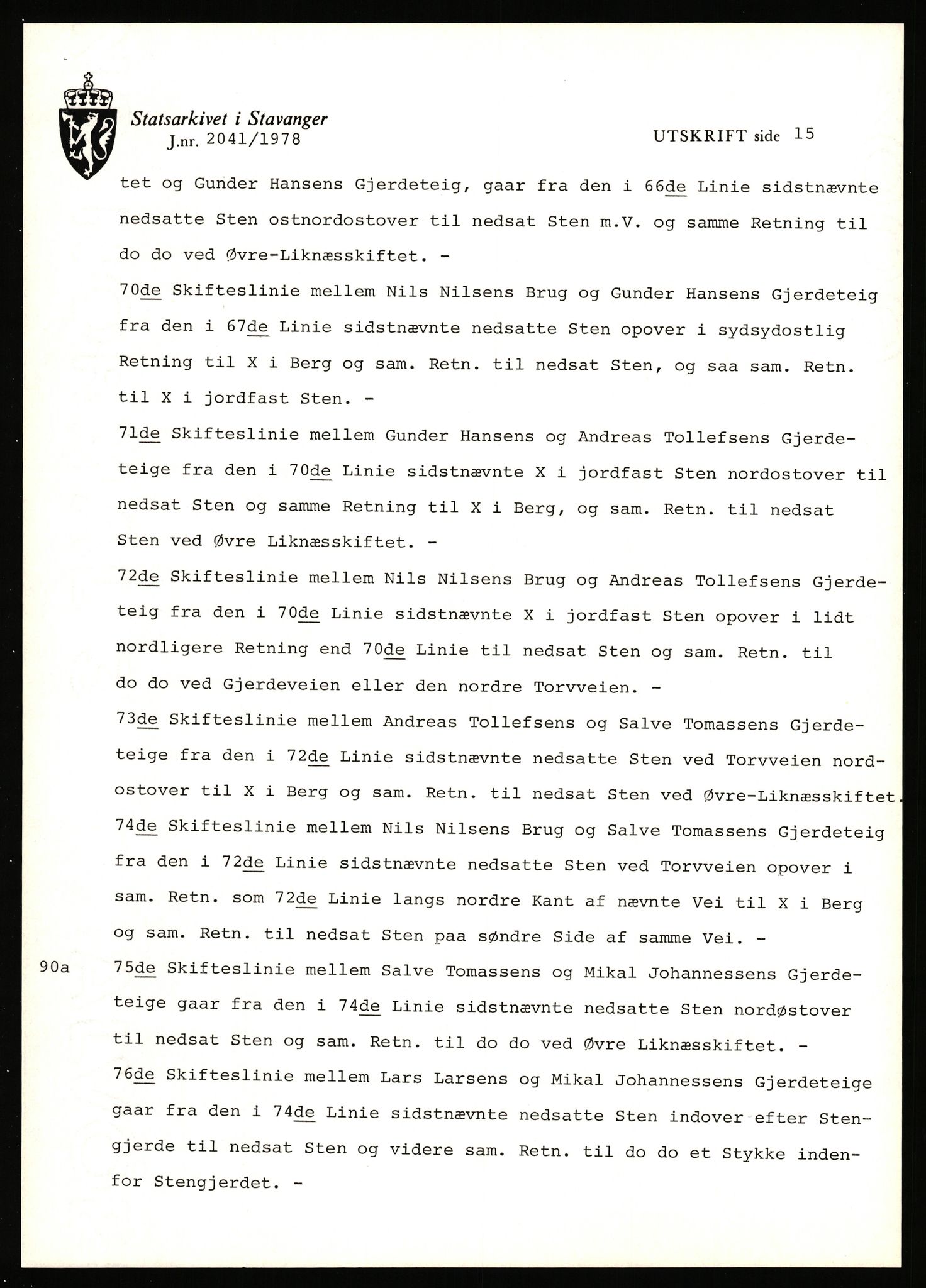 Statsarkivet i Stavanger, AV/SAST-A-101971/03/Y/Yj/L0053: Avskrifter sortert etter gårdsnavn: Leigvam - Liland, 1750-1930, p. 523