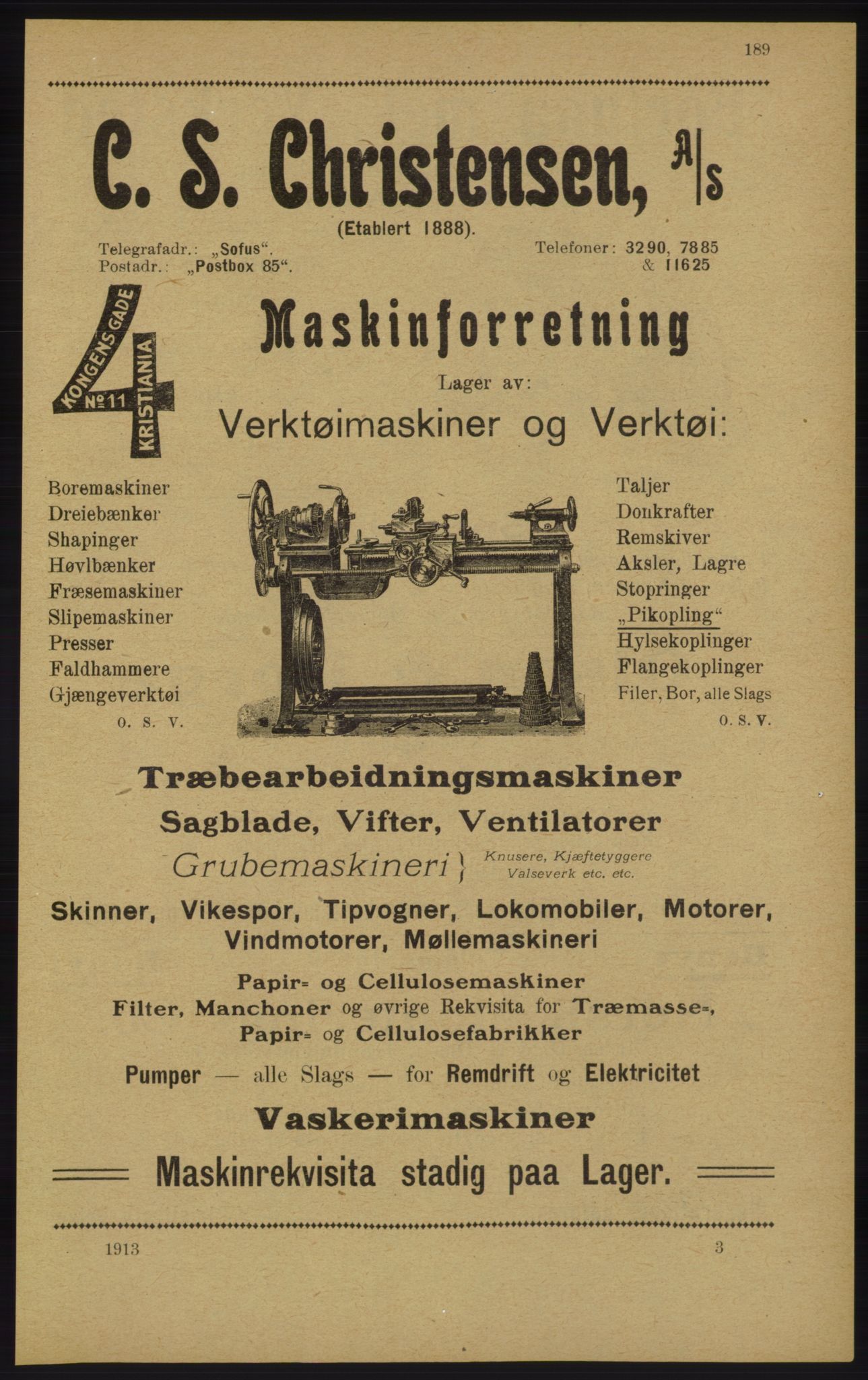 Kristiania/Oslo adressebok, PUBL/-, 1913, p. 199