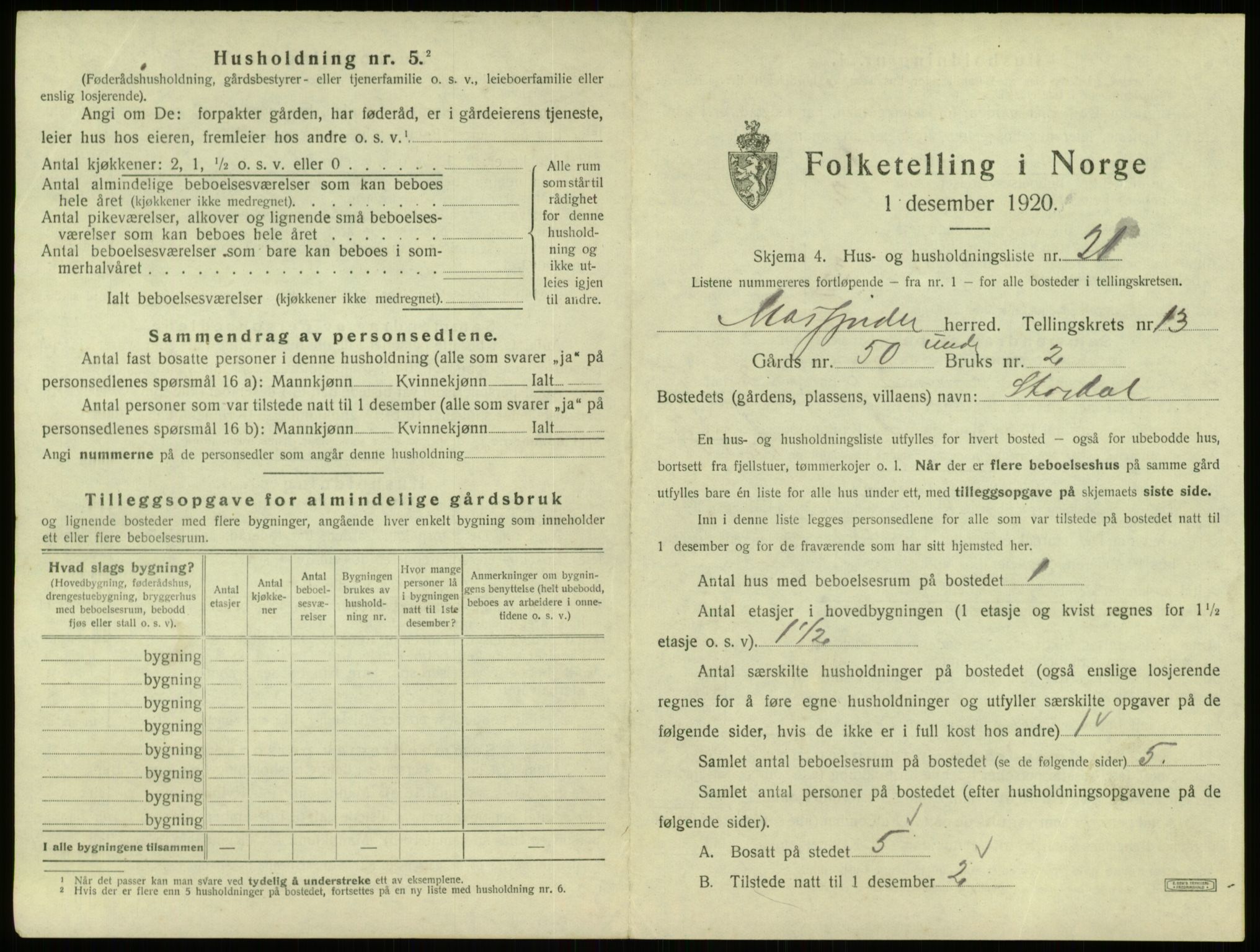 SAB, 1920 census for Masfjorden, 1920, p. 680