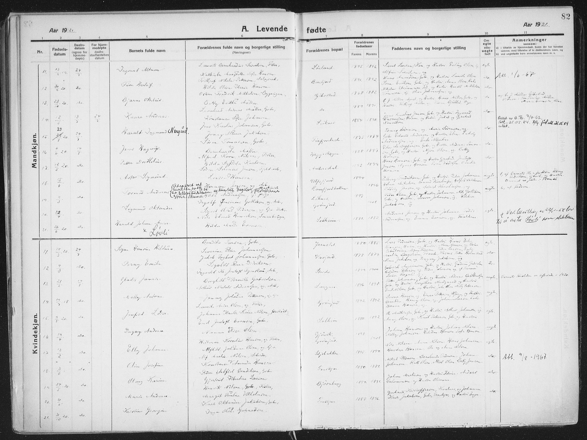 Lenvik sokneprestembete, AV/SATØ-S-1310/H/Ha/Haa/L0016kirke: Parish register (official) no. 16, 1910-1924, p. 82