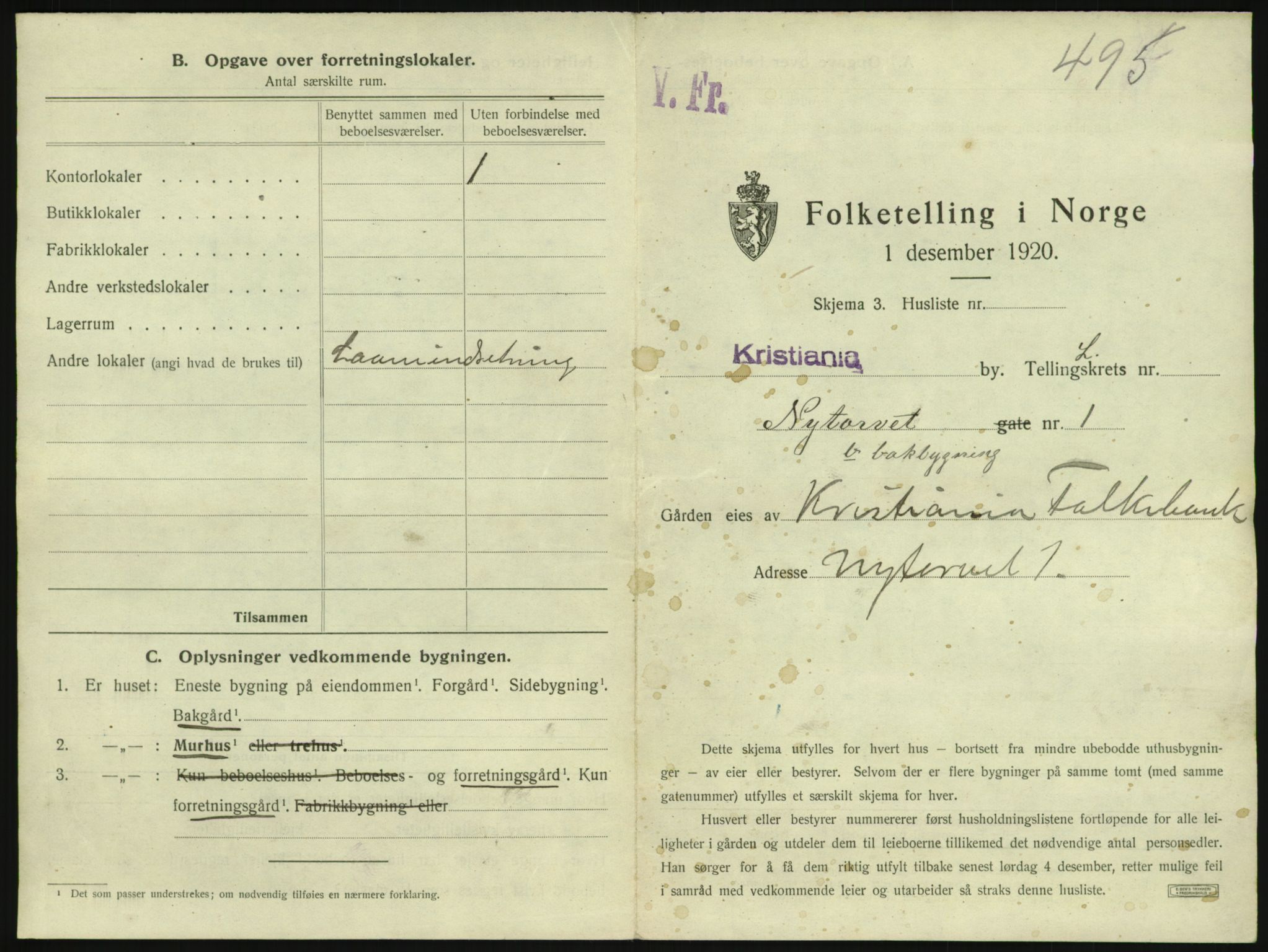 SAO, 1920 census for Kristiania, 1920, p. 74524