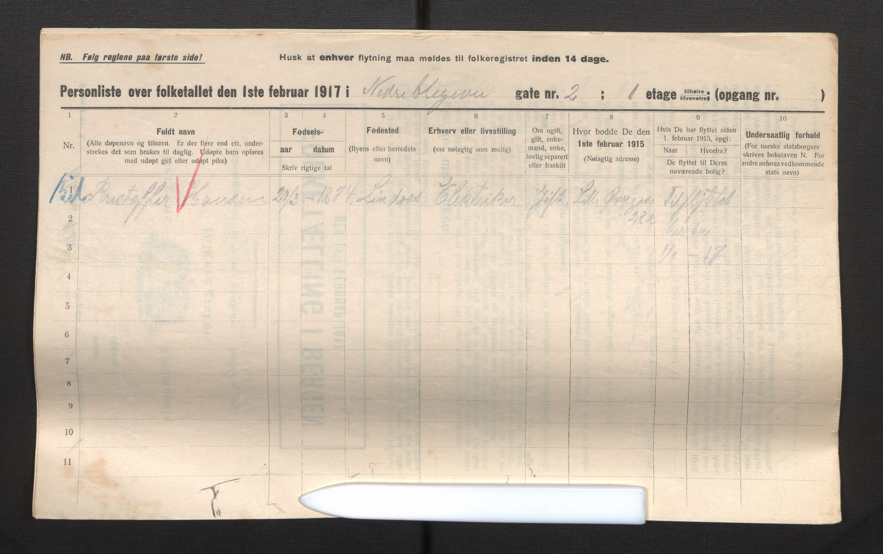 SAB, Municipal Census 1917 for Bergen, 1917, p. 2841