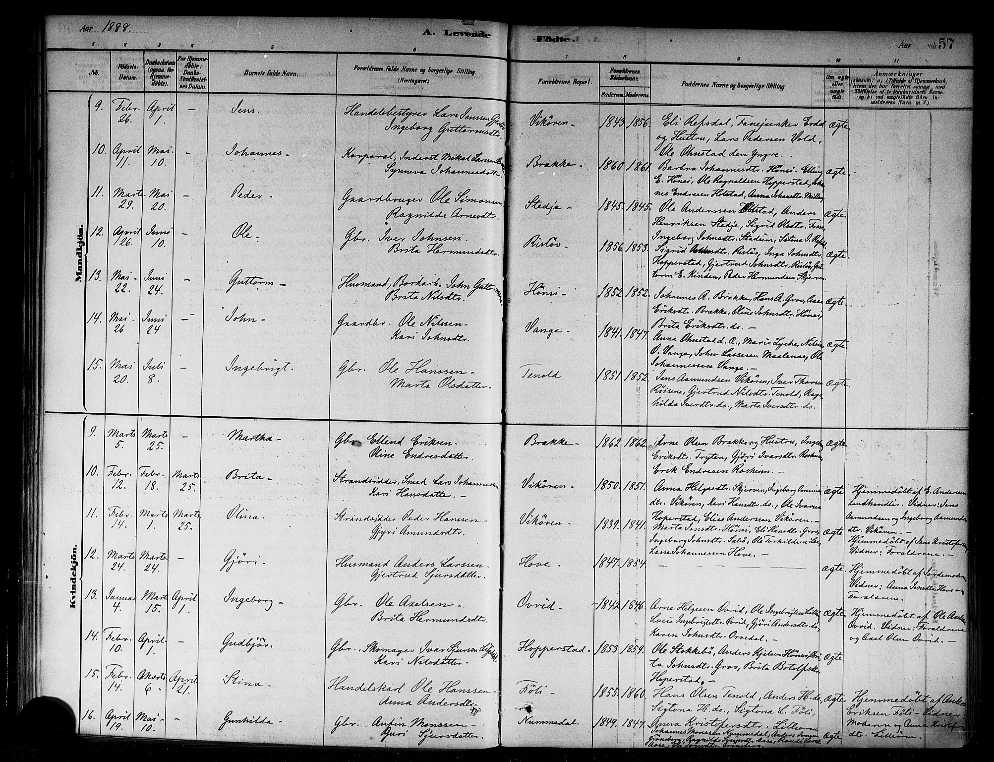 Vik sokneprestembete, AV/SAB-A-81501/H/Haa/Haab/L0001: Parish register (official) no. B 1, 1878-1890, p. 57