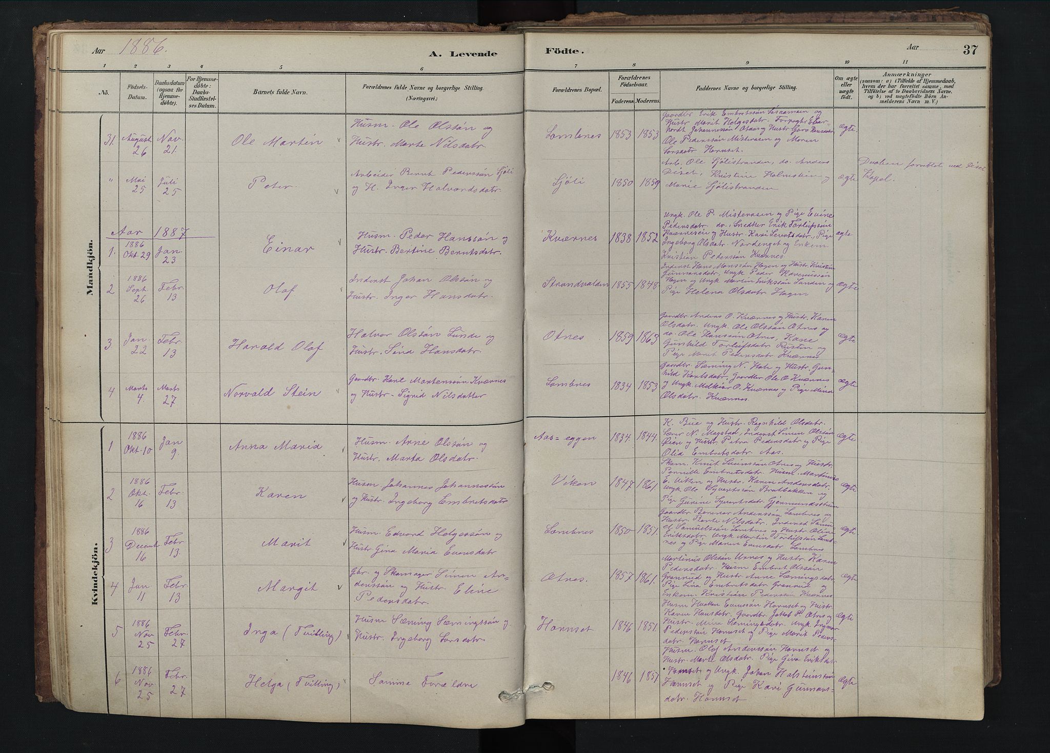 Rendalen prestekontor, SAH/PREST-054/H/Ha/Hab/L0009: Parish register (copy) no. 9, 1879-1902, p. 37