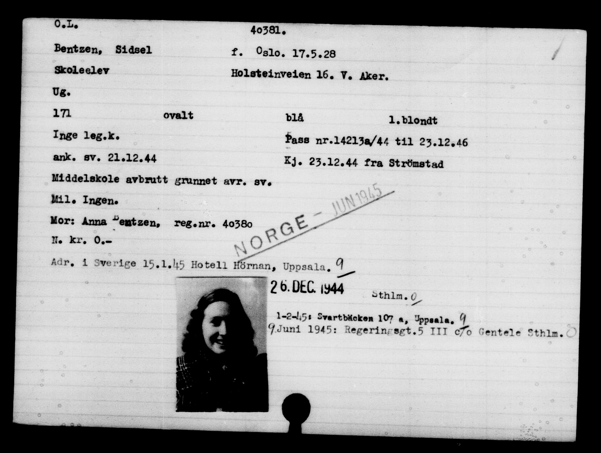 Utenriksstasjonene, Legasjonen i Stockholm, Flyktningkontoret, AV/RA-S-6753/V/Va/L0015: Kjesäterkartoteket, flyktninger med registreringsnr. 37800-40770, 1940-1945, p. 2682