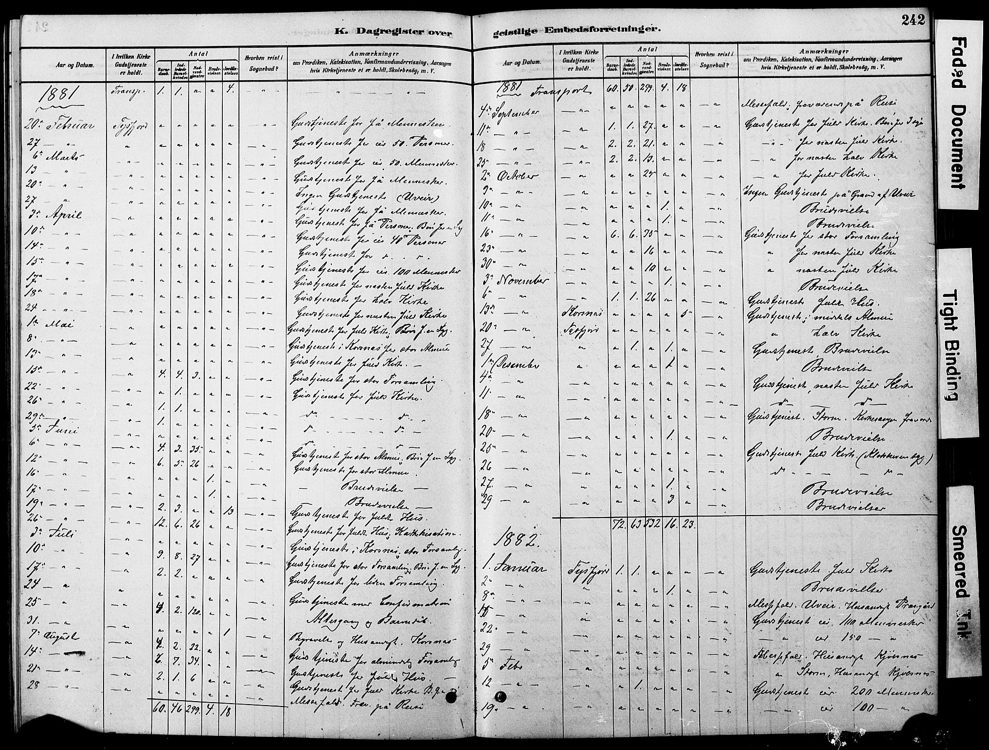 Ministerialprotokoller, klokkerbøker og fødselsregistre - Nordland, AV/SAT-A-1459/861/L0875: Parish register (copy) no. 861C01, 1879-1887, p. 242