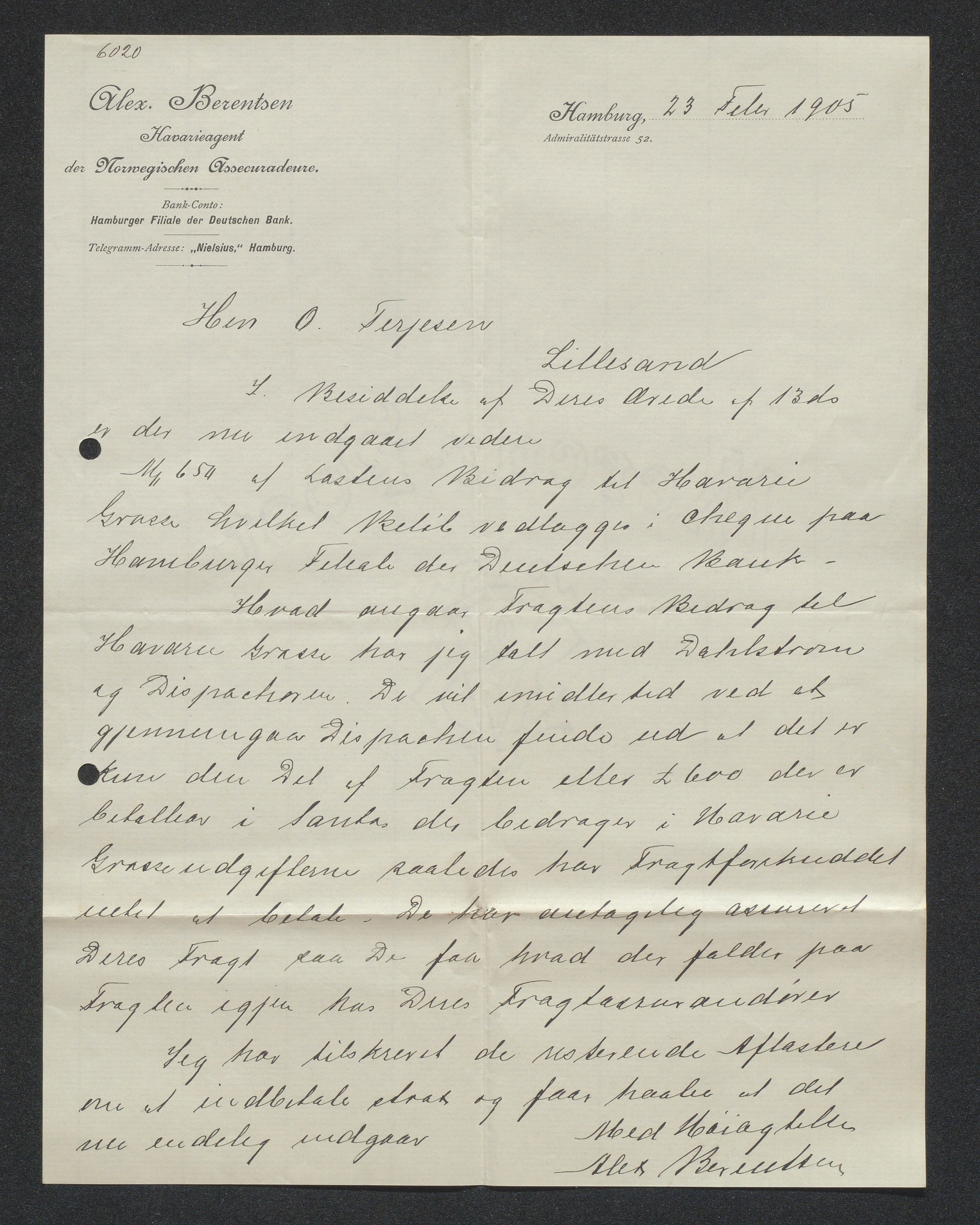 O. Terjesens rederi, AAKS/PA-2525/E/E01/L0013: Korrespondanse, 1904-1905