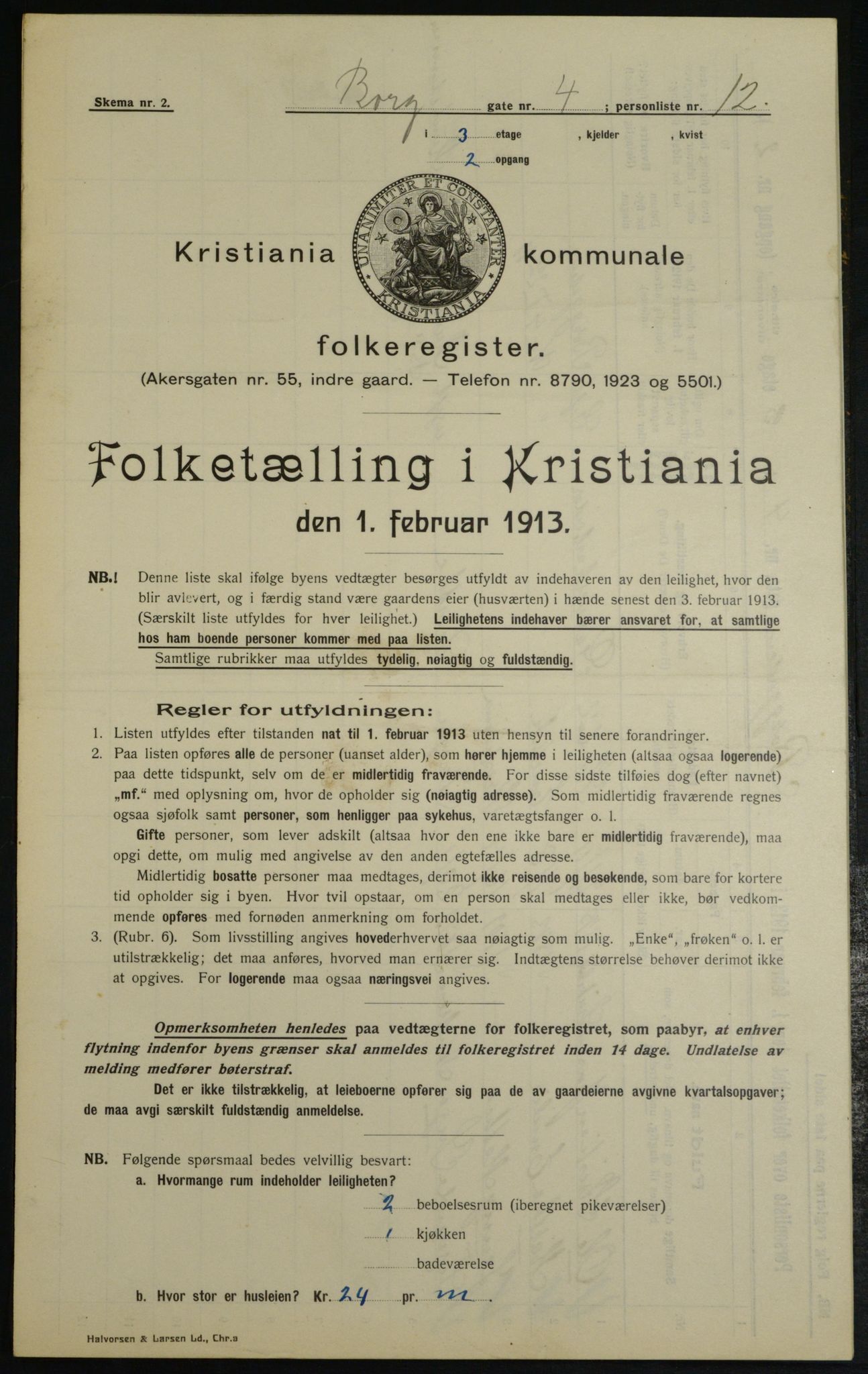 OBA, Municipal Census 1913 for Kristiania, 1913, p. 7585