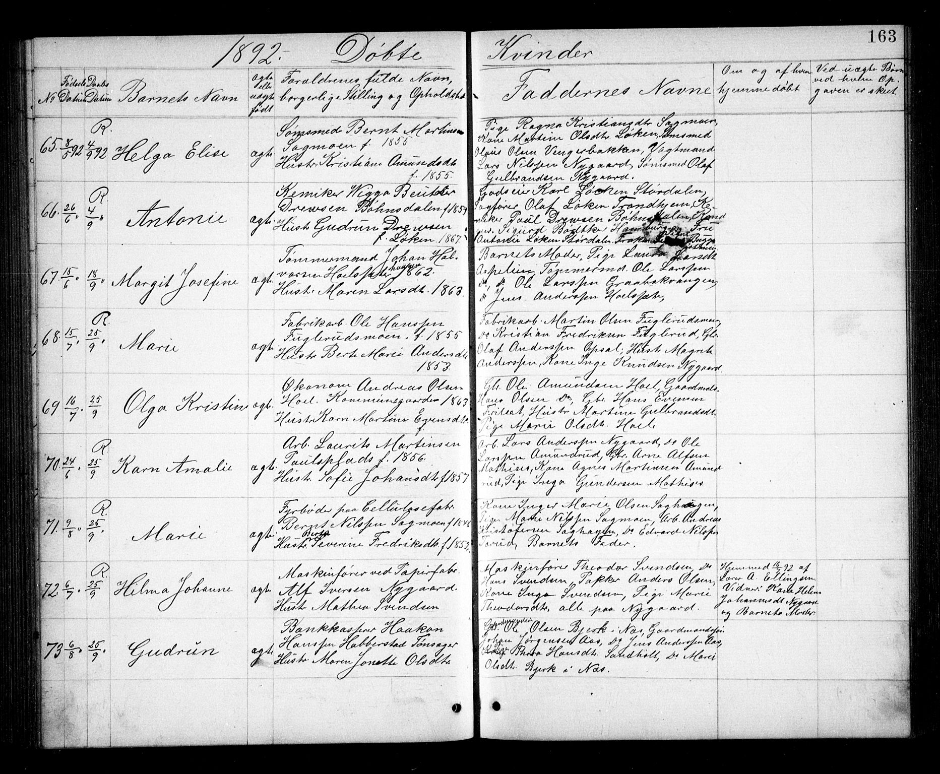 Eidsvoll prestekontor Kirkebøker, AV/SAO-A-10888/G/Ga/L0005: Parish register (copy) no. I 5, 1884-1894, p. 163