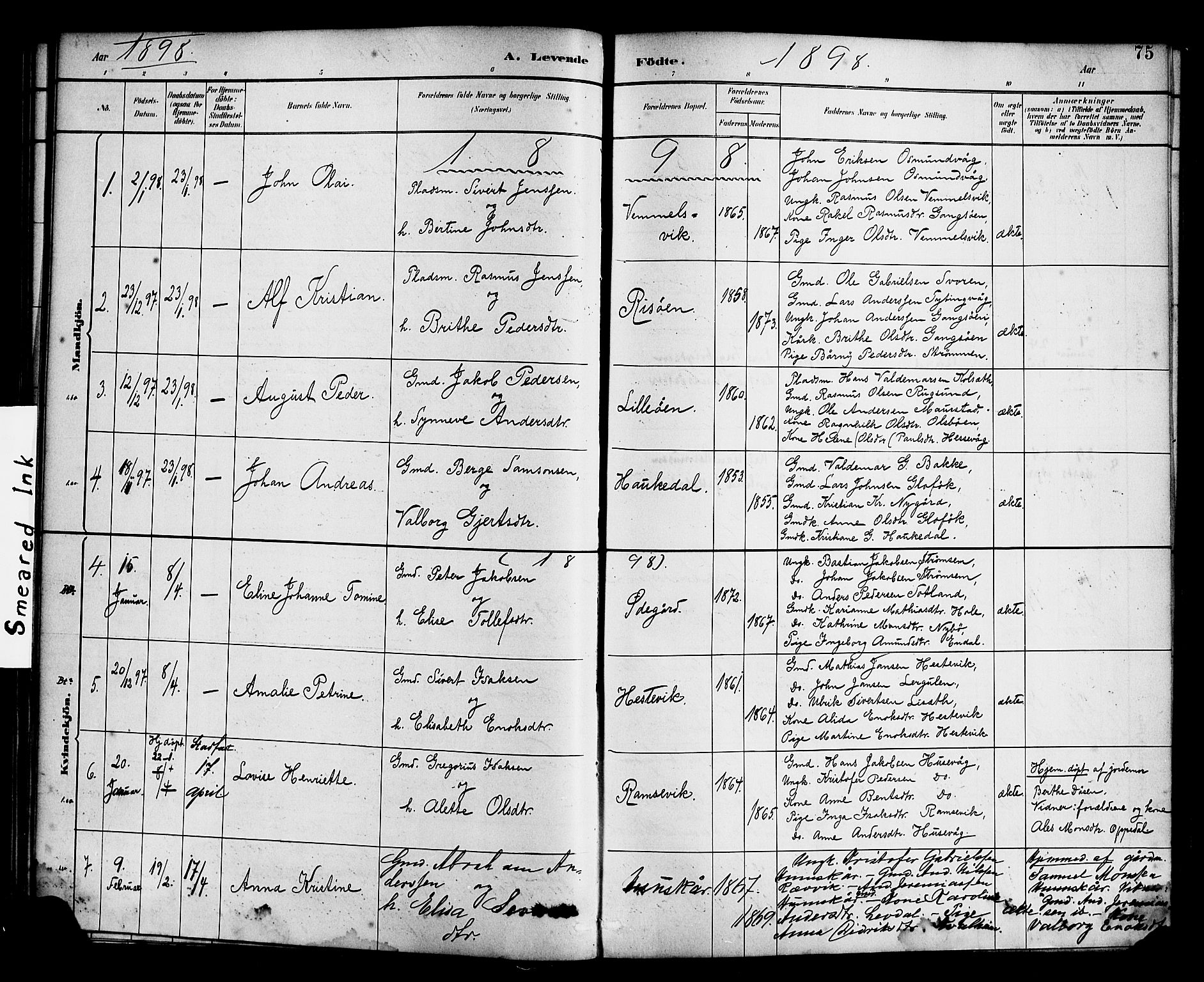 Davik sokneprestembete, SAB/A-79701/H/Haa/Haad/L0001: Parish register (official) no. D 1, 1882-1900, p. 75