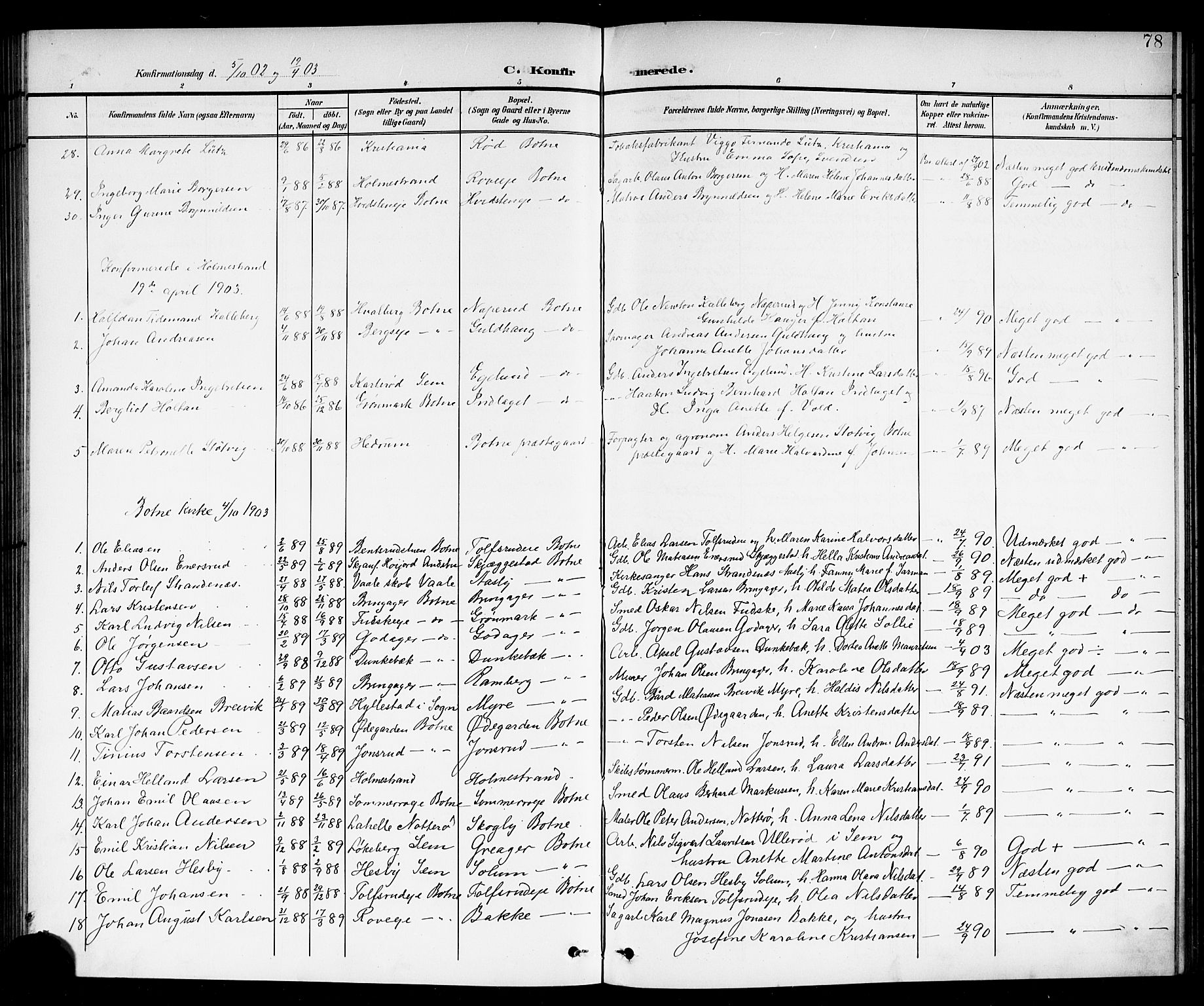 Botne kirkebøker, AV/SAKO-A-340/G/Ga/L0004: Parish register (copy) no. I 4, 1899-1915, p. 78