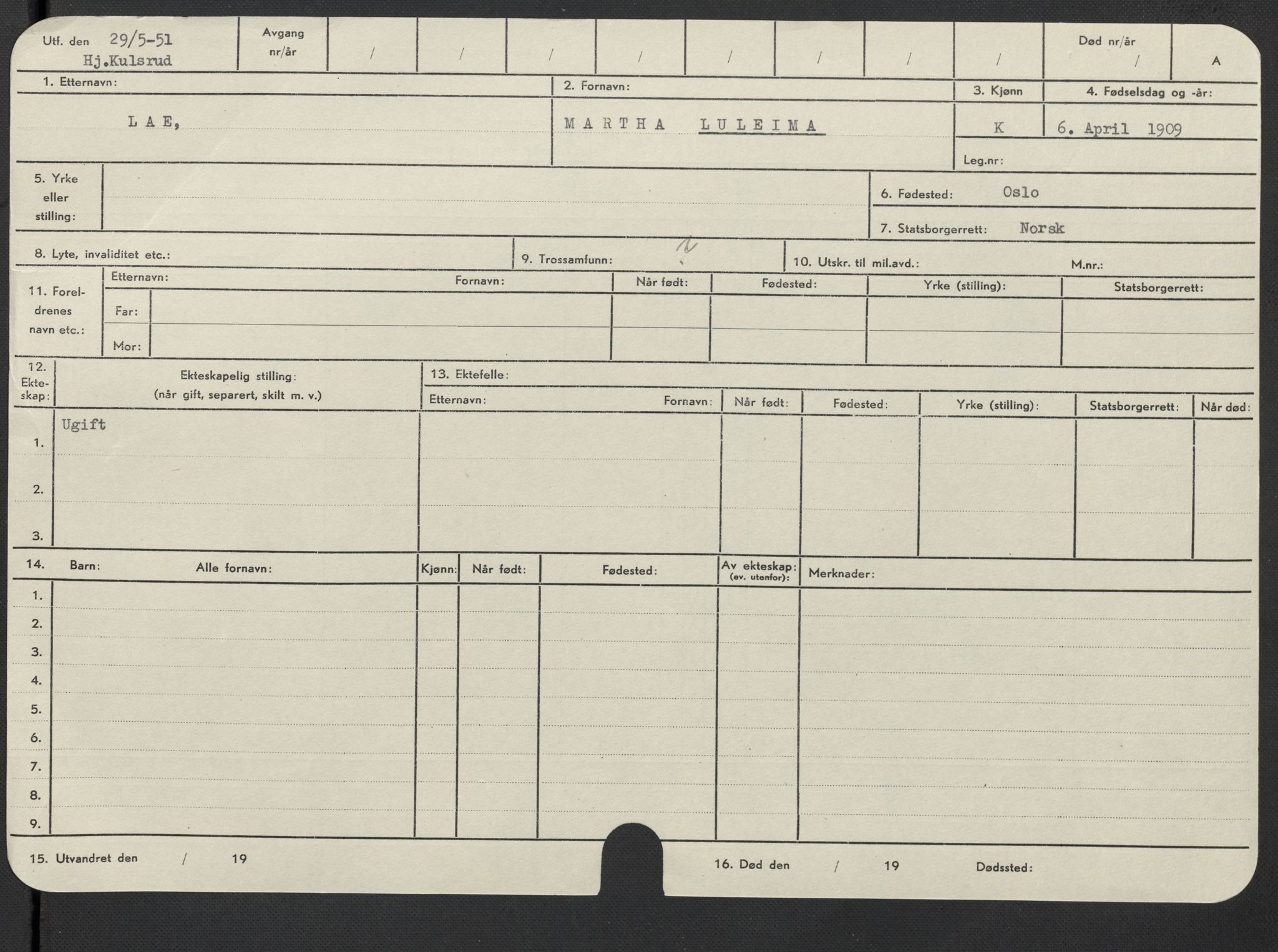 Oslo folkeregister, Registerkort, AV/SAO-A-11715/F/Fa/Fac/L0019: Kvinner, 1906-1914, p. 705b