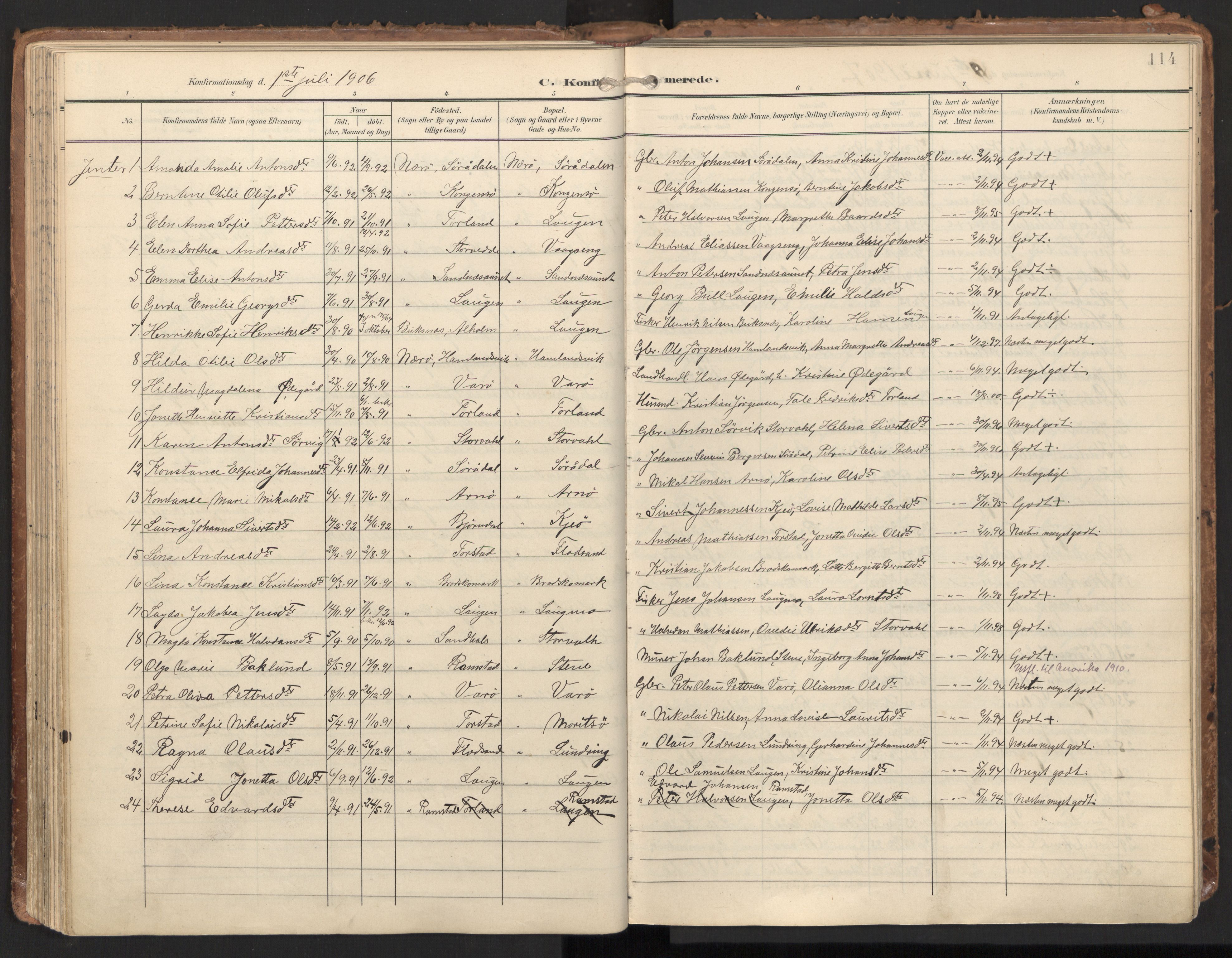 Ministerialprotokoller, klokkerbøker og fødselsregistre - Nord-Trøndelag, SAT/A-1458/784/L0677: Parish register (official) no. 784A12, 1900-1920, p. 114