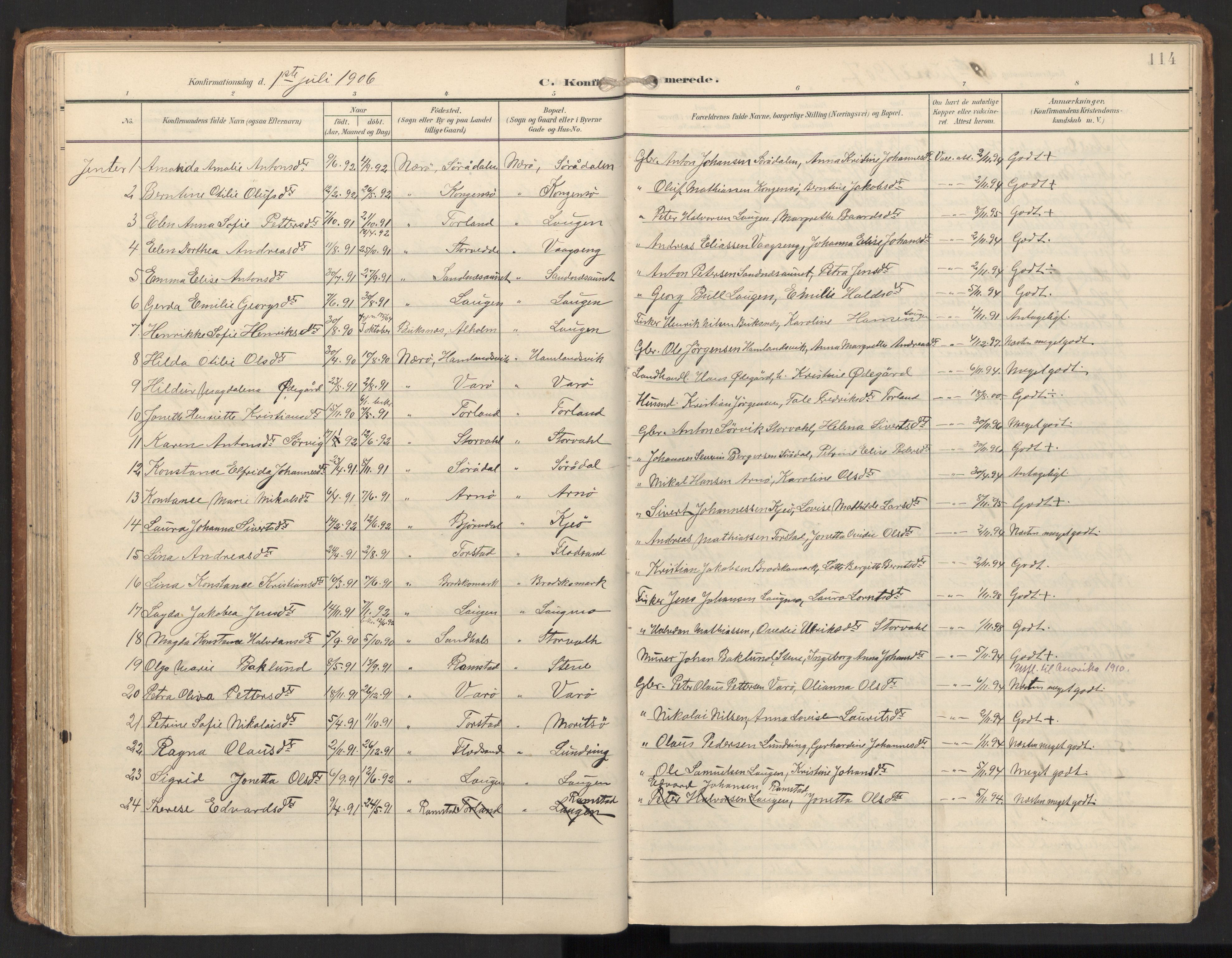 Ministerialprotokoller, klokkerbøker og fødselsregistre - Nord-Trøndelag, AV/SAT-A-1458/784/L0677: Parish register (official) no. 784A12, 1900-1920, p. 114