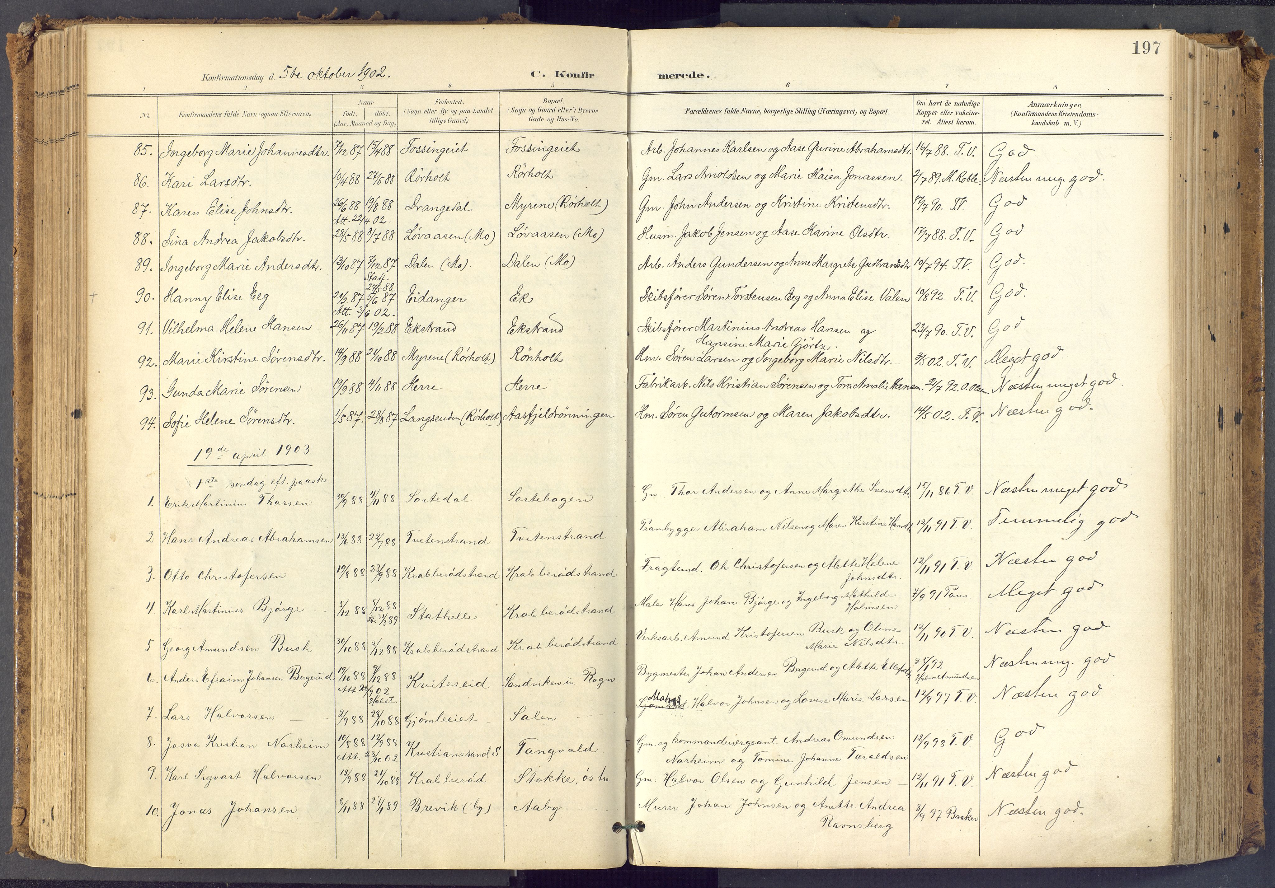Bamble kirkebøker, SAKO/A-253/F/Fa/L0009: Parish register (official) no. I 9, 1901-1917, p. 197