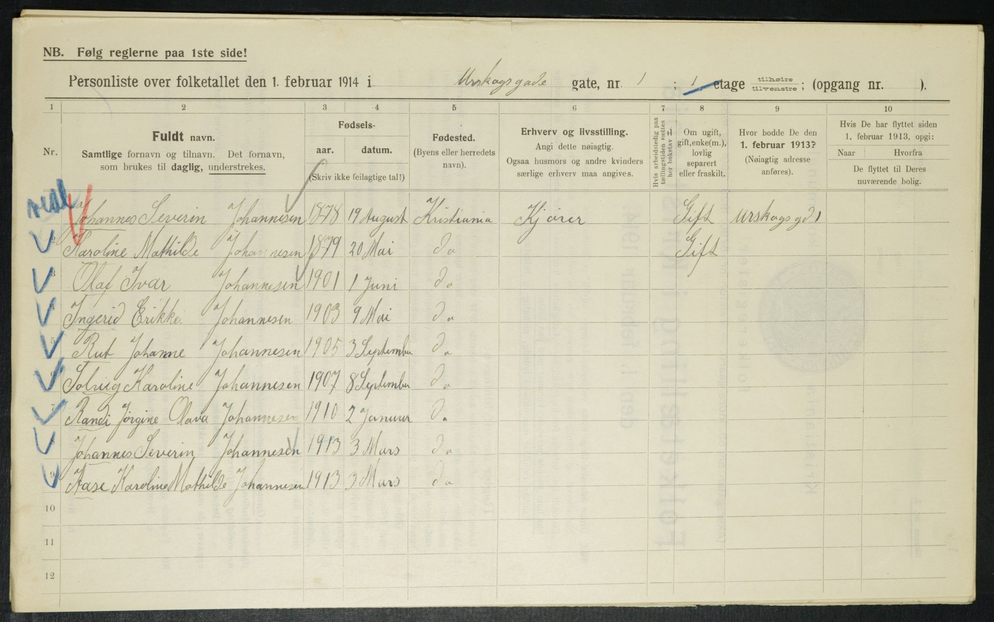 OBA, Municipal Census 1914 for Kristiania, 1914, p. 2547