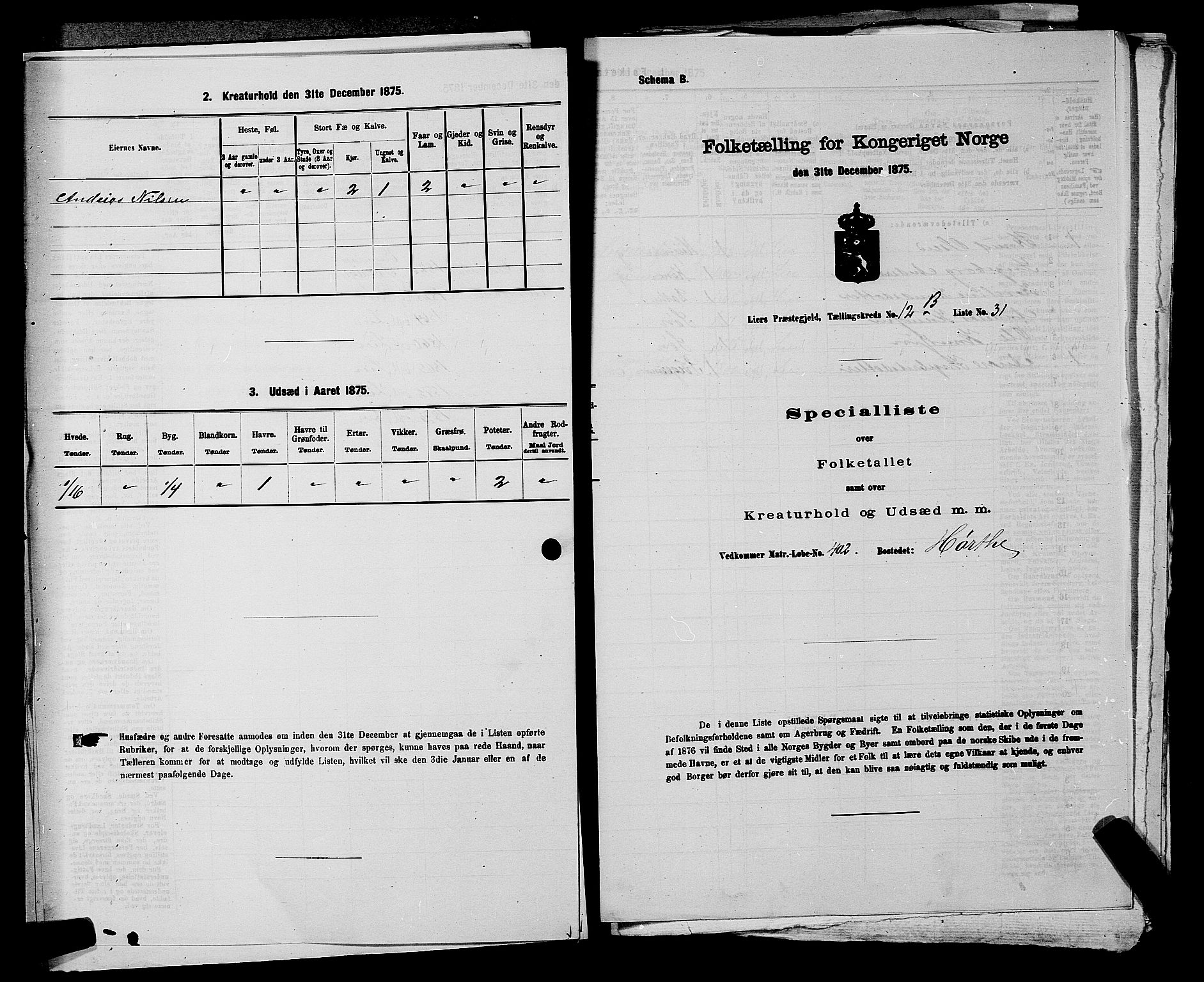 SAKO, 1875 census for 0626P Lier, 1875, p. 2291