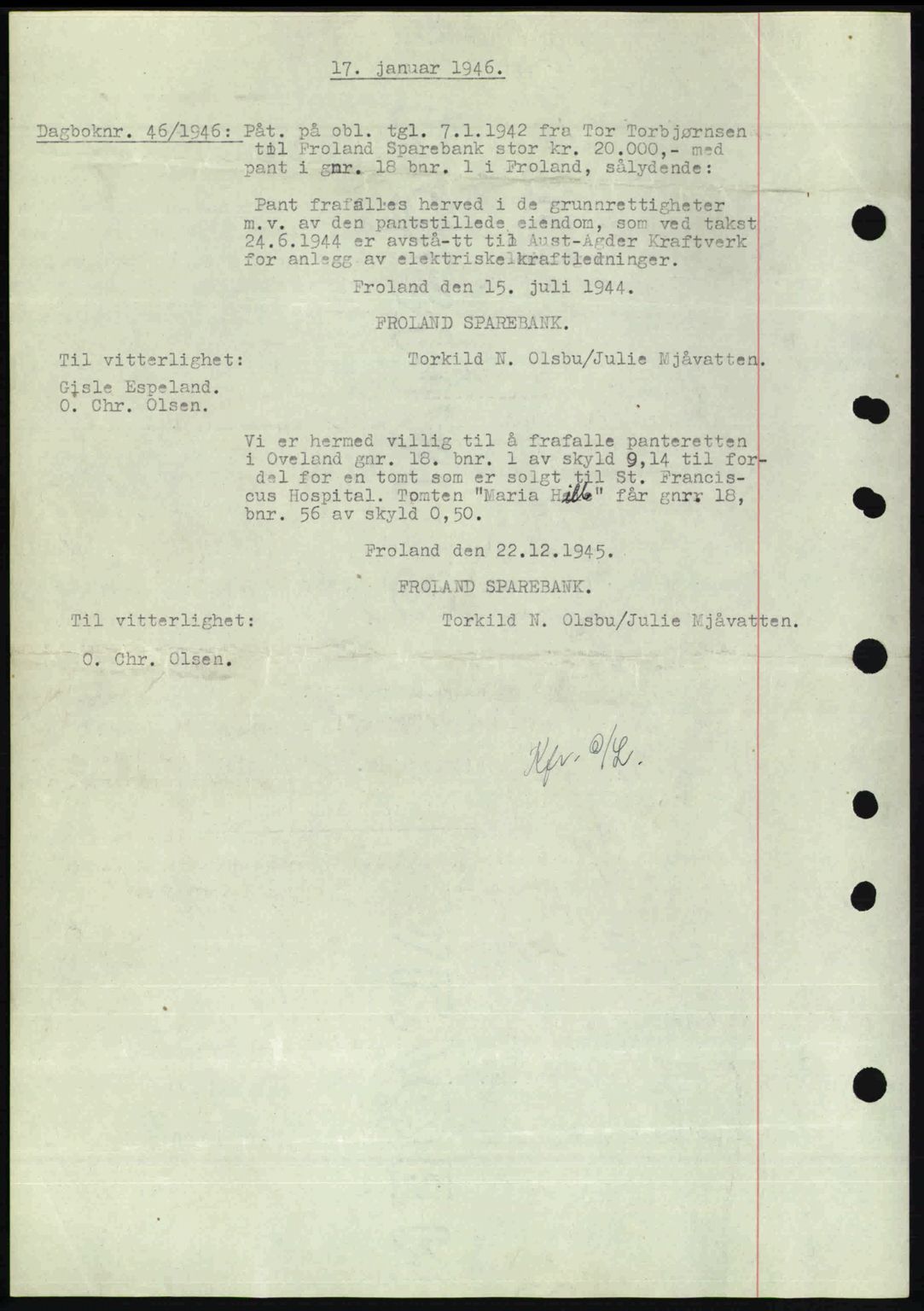 Nedenes sorenskriveri, SAK/1221-0006/G/Gb/Gba/L0054: Mortgage book no. A6c, 1946-1946, Diary no: : 46/1946