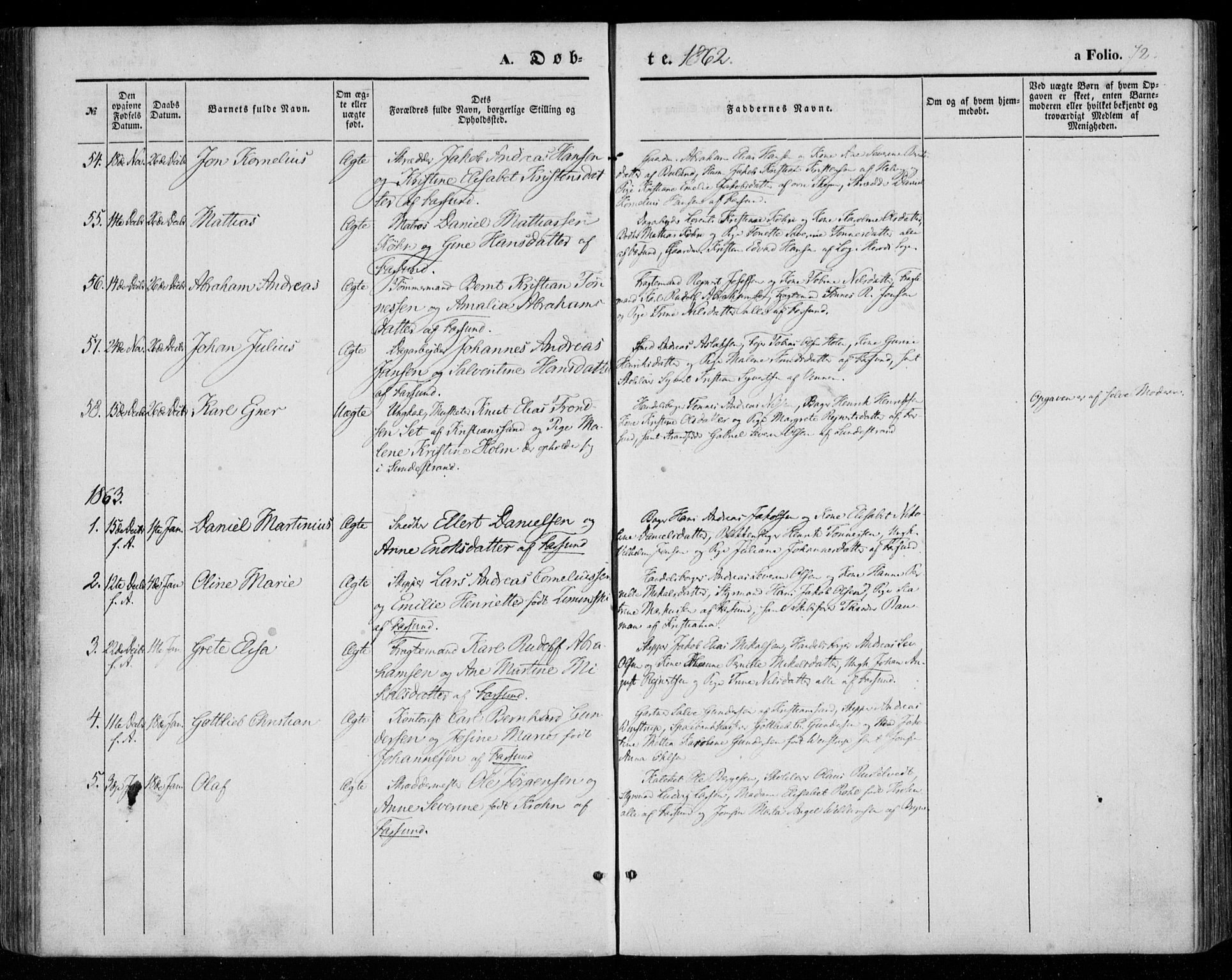 Farsund sokneprestkontor, SAK/1111-0009/F/Fa/L0004: Parish register (official) no. A 4, 1847-1863, p. 72