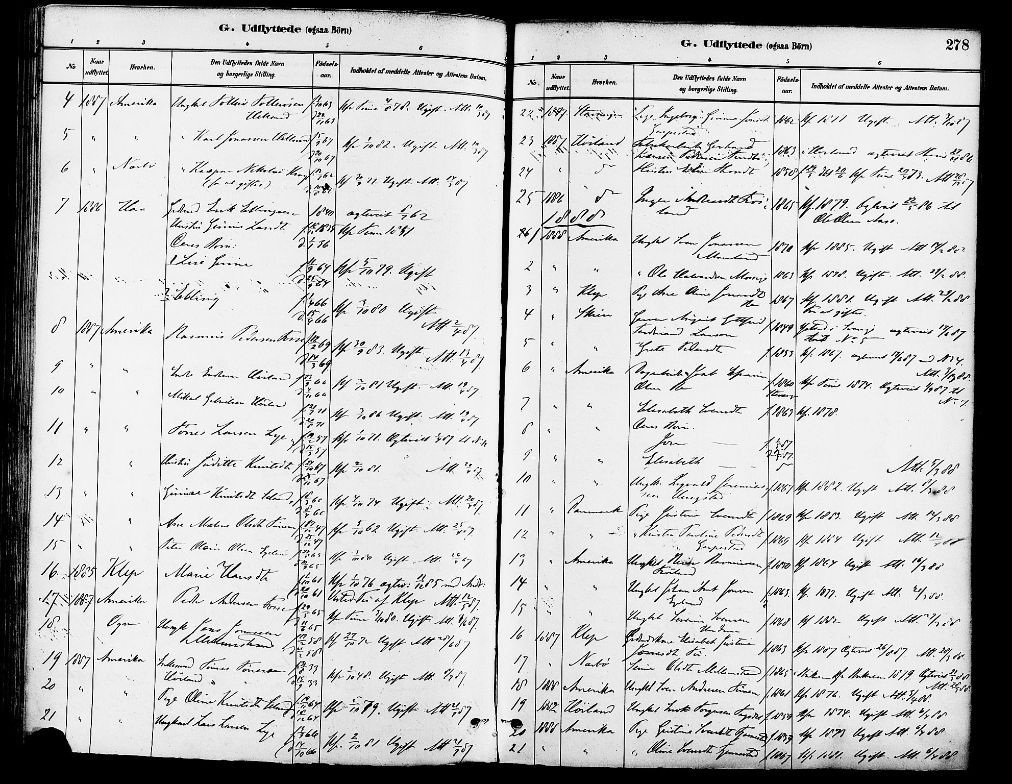 Lye sokneprestkontor, SAST/A-101794/001/30BA/L0009: Parish register (official) no. A 8, 1881-1892, p. 278