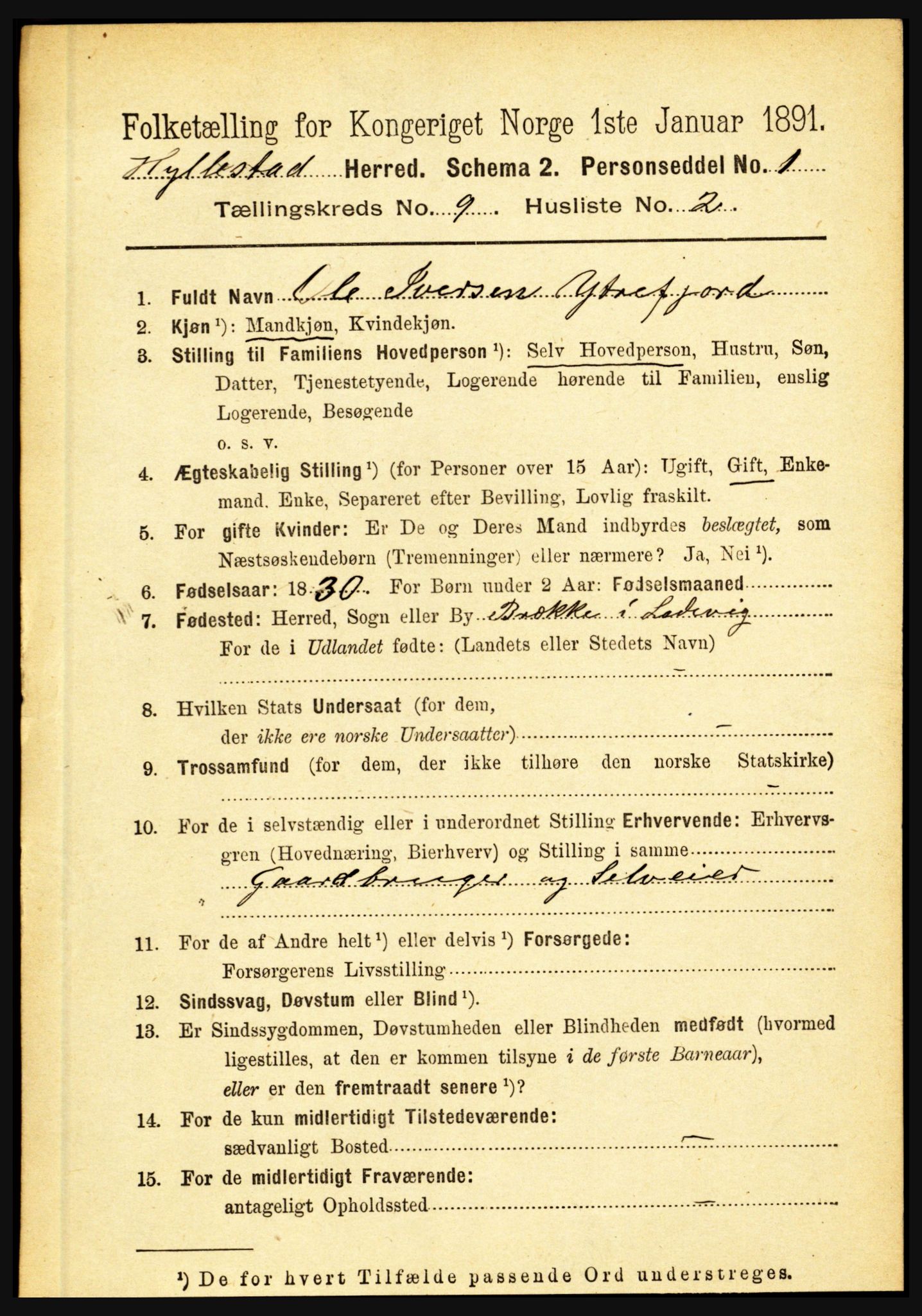 RA, 1891 census for 1413 Hyllestad, 1891, p. 1564