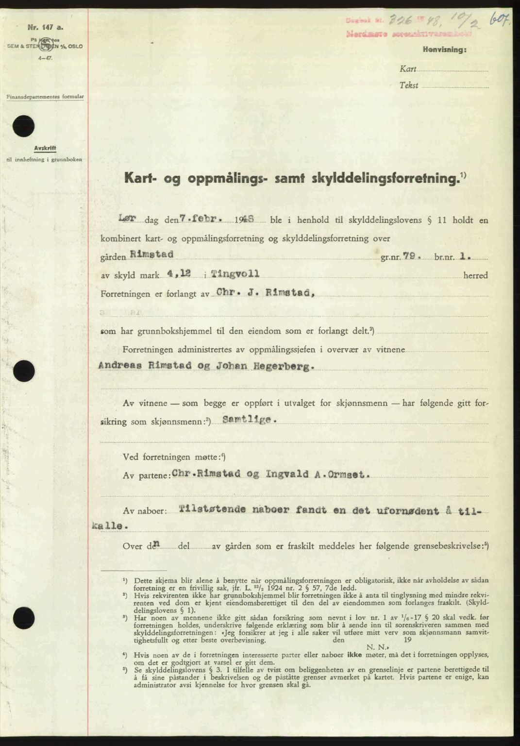 Nordmøre sorenskriveri, AV/SAT-A-4132/1/2/2Ca: Mortgage book no. A107, 1947-1948, Diary no: : 326/1948