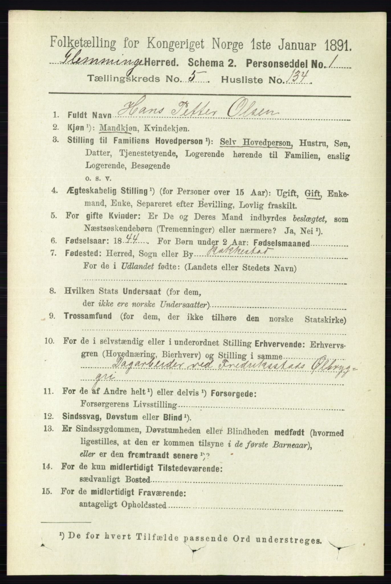 RA, 1891 census for 0132 Glemmen, 1891, p. 7162