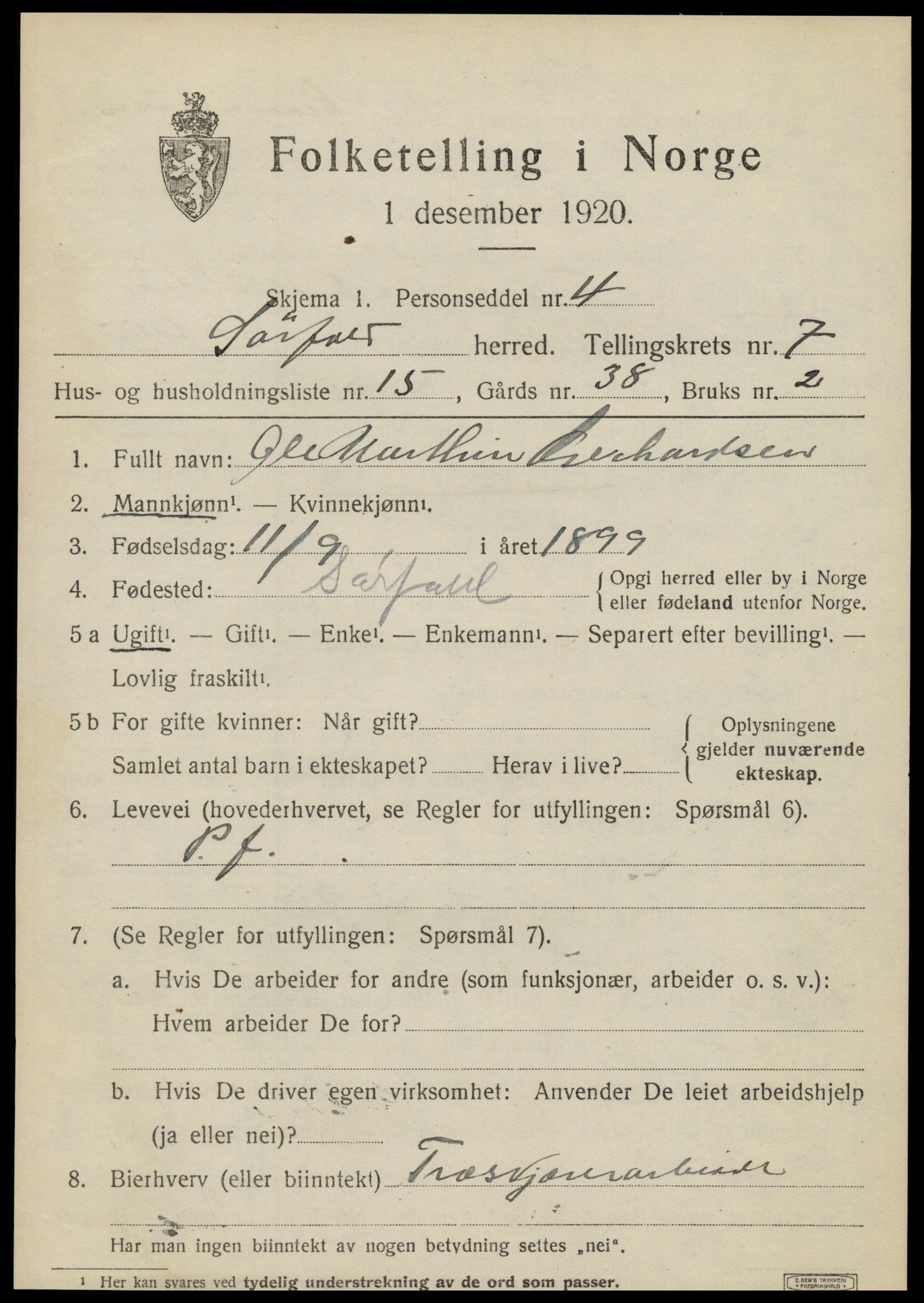 SAT, 1920 census for Sørfold, 1920, p. 4063