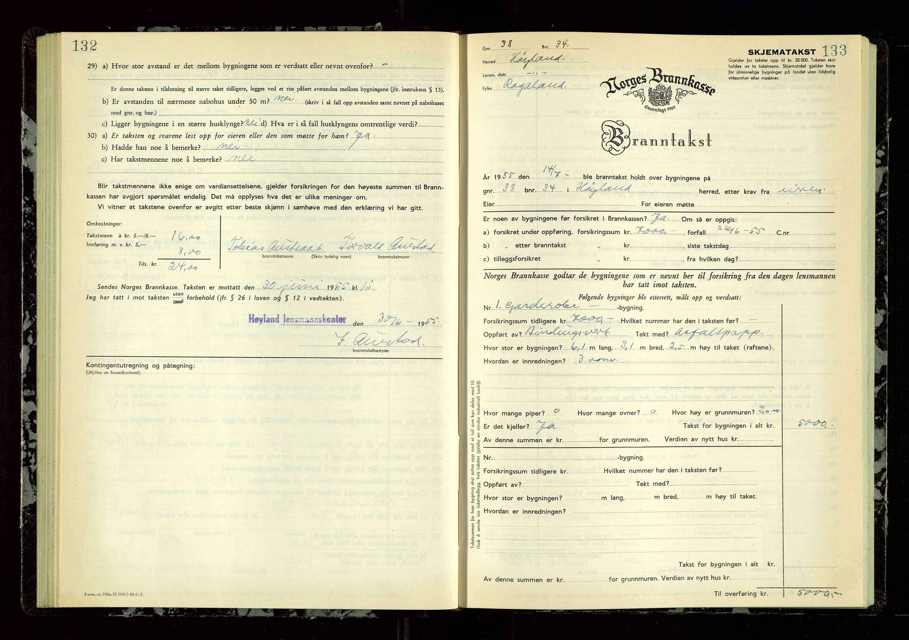 Høyland/Sandnes lensmannskontor, AV/SAST-A-100166/Gob/L0009: "Branntakstprotokoll", 1952-1955, p. 132-133