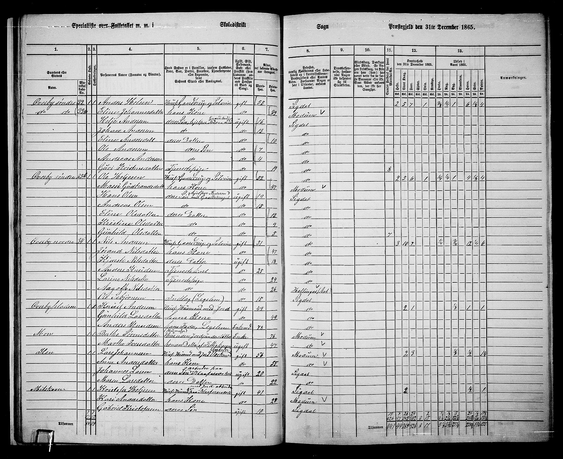 RA, 1865 census for Sigdal, 1865, p. 34