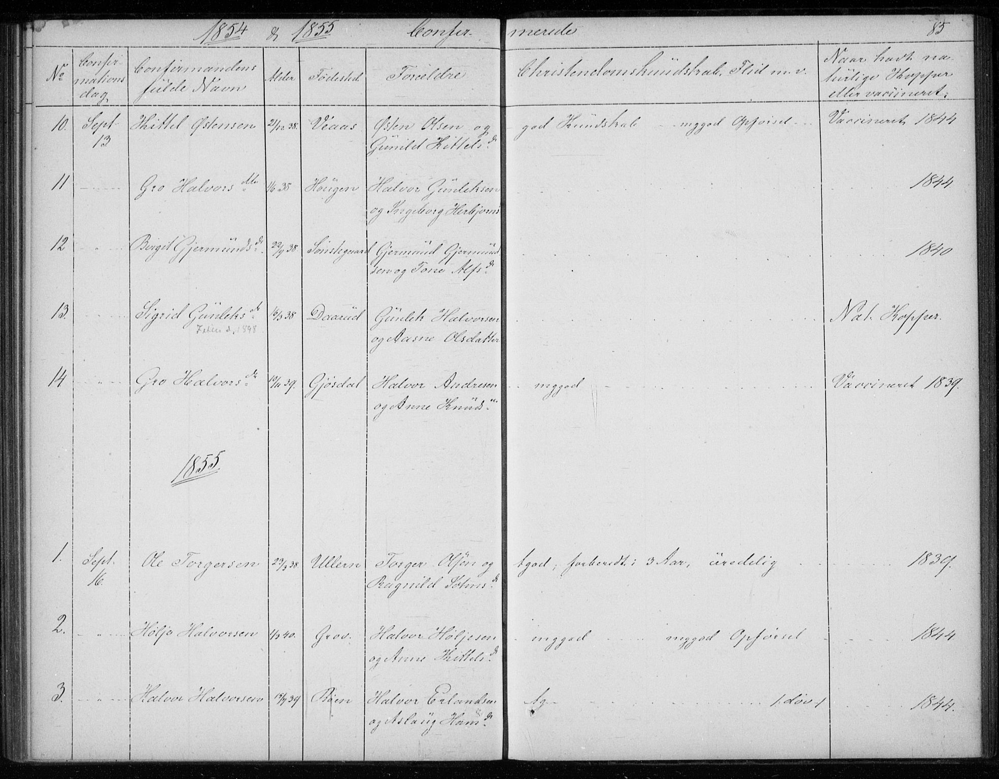 Gransherad kirkebøker, SAKO/A-267/F/Fb/L0003: Parish register (official) no. II 3, 1844-1859, p. 85