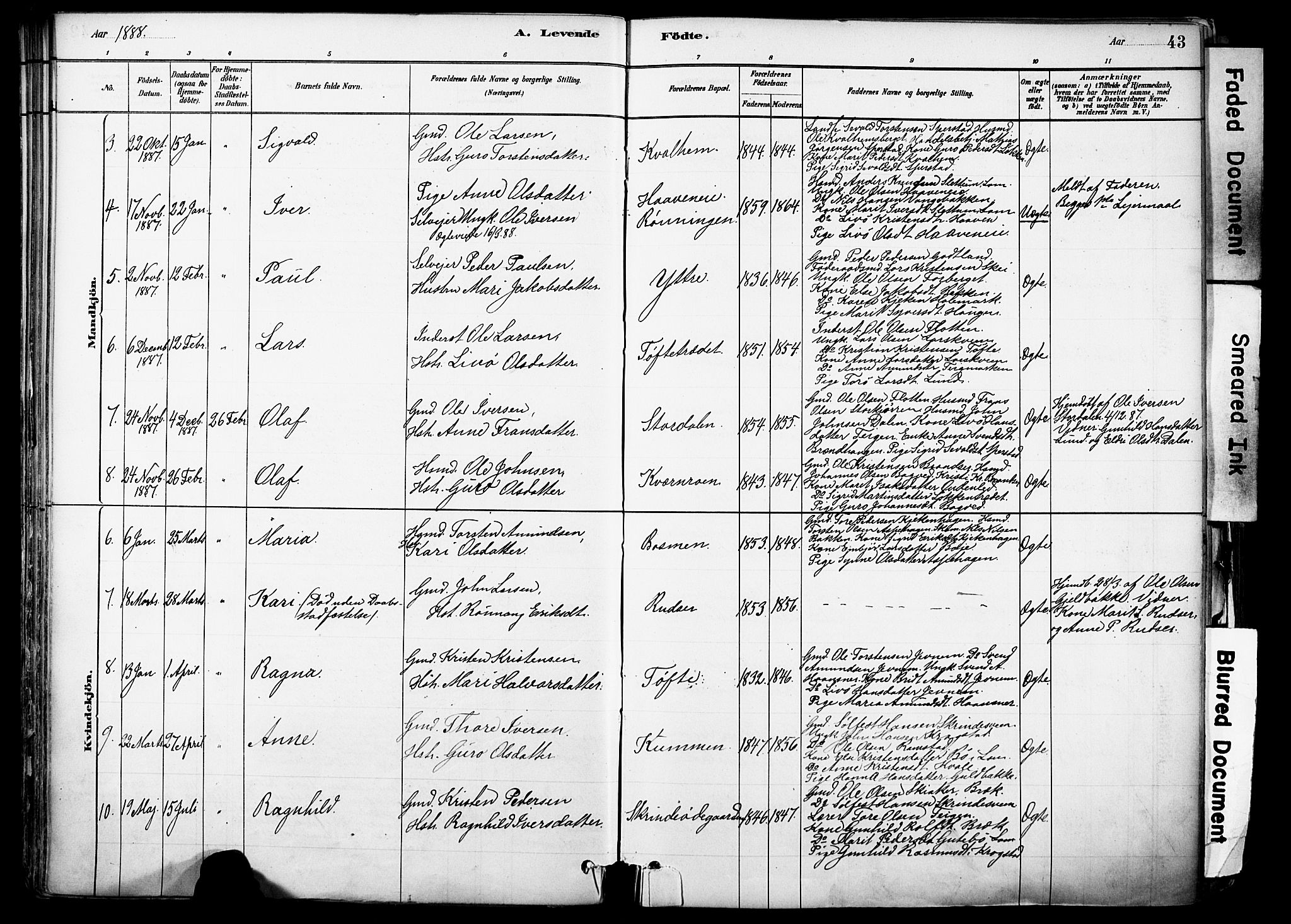 Skjåk prestekontor, SAH/PREST-072/H/Ha/Haa/L0003: Parish register (official) no. 3, 1880-1907, p. 43