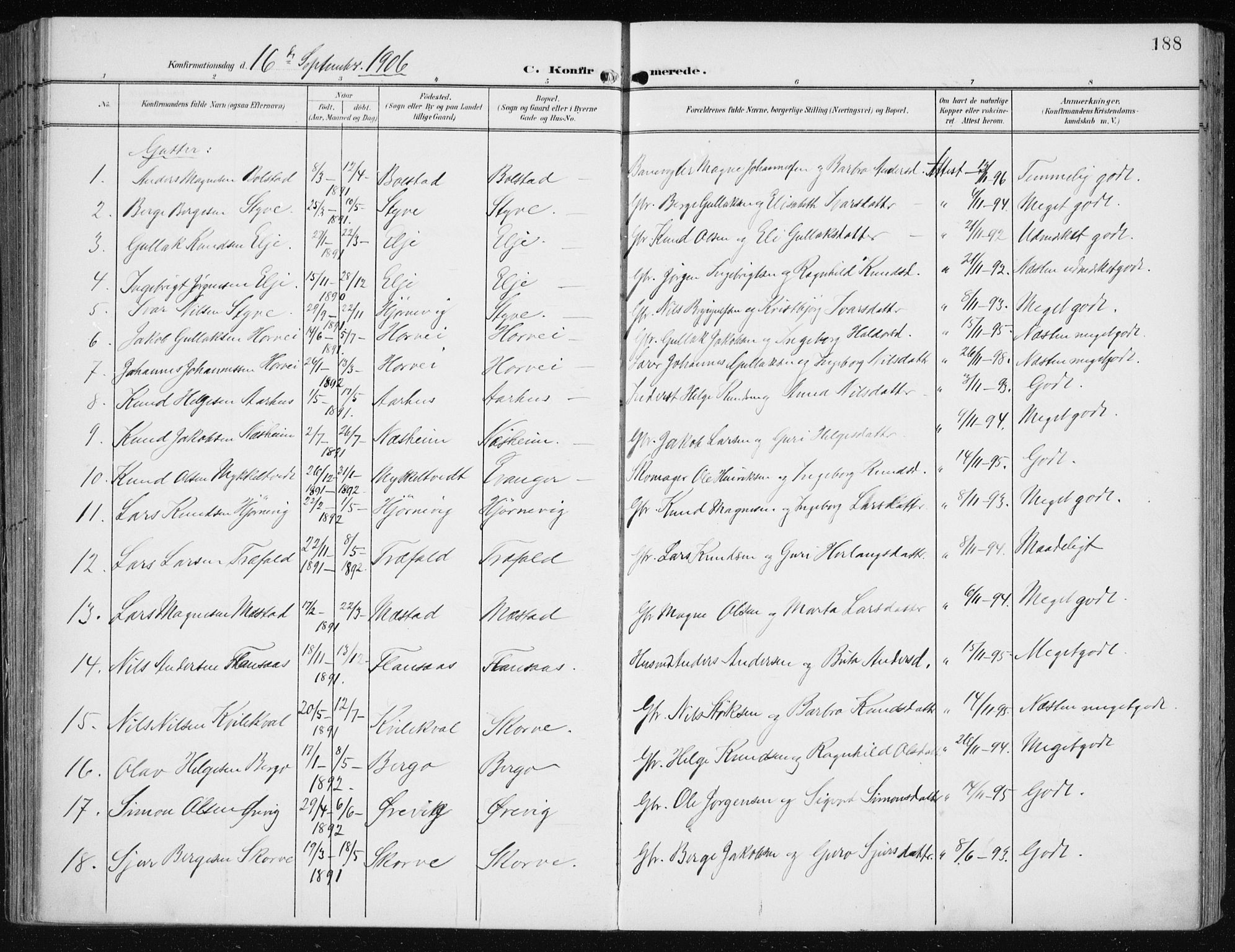 Evanger sokneprestembete, SAB/A-99924: Parish register (official) no. A  3, 1900-1930, p. 188