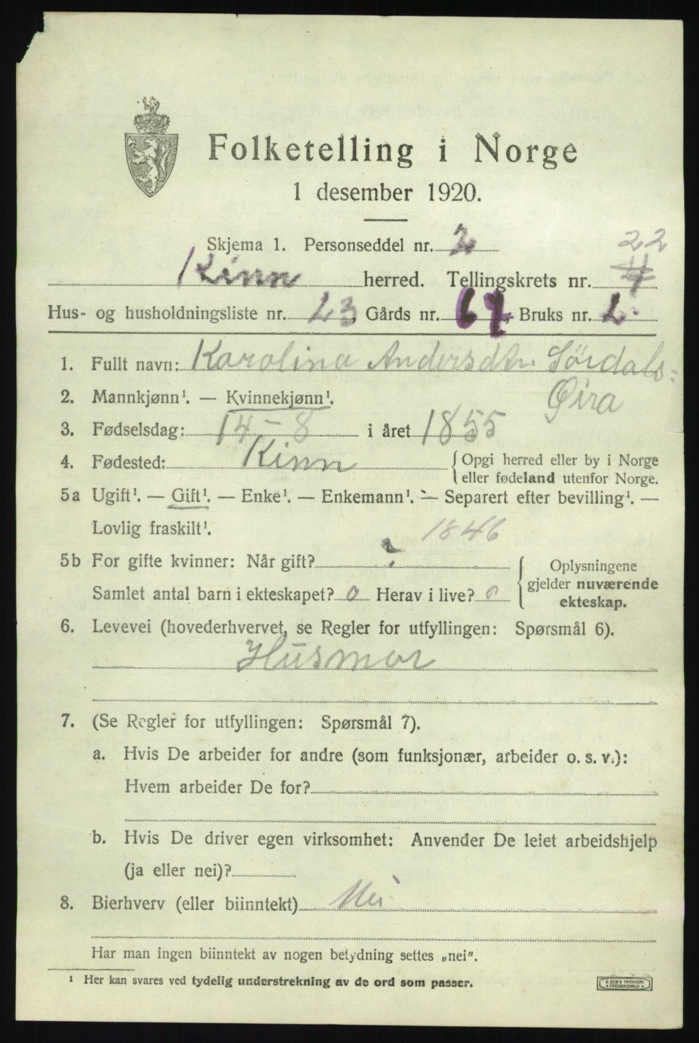 SAB, 1920 census for Kinn, 1920, p. 8163