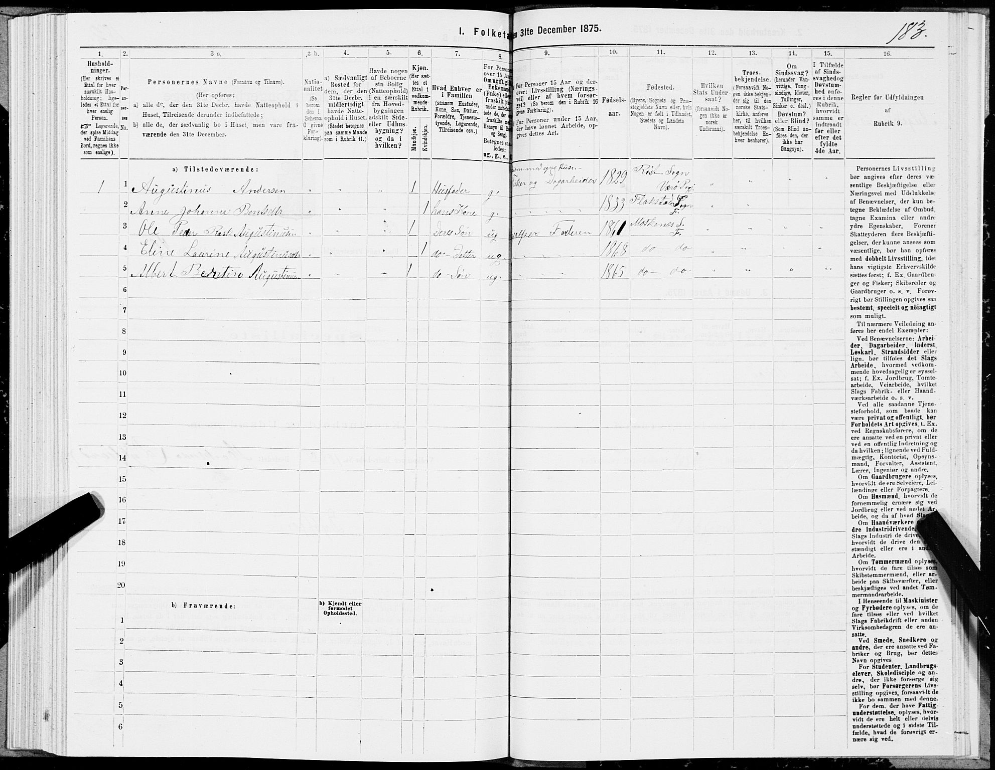 SAT, 1875 census for 1859P Flakstad, 1875, p. 2183