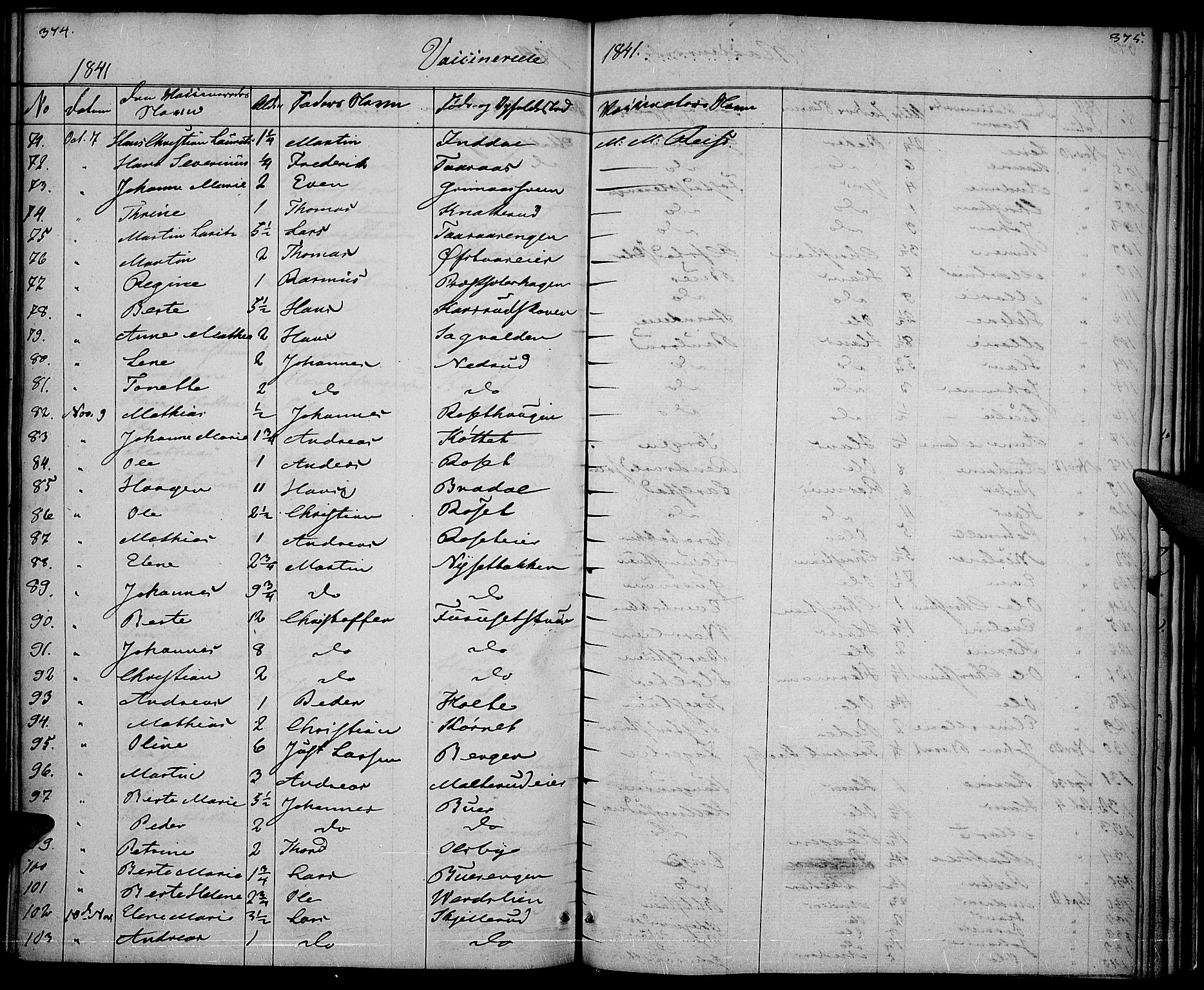 Vestre Toten prestekontor, SAH/PREST-108/H/Ha/Haa/L0003: Parish register (official) no. 3, 1836-1843, p. 374-375