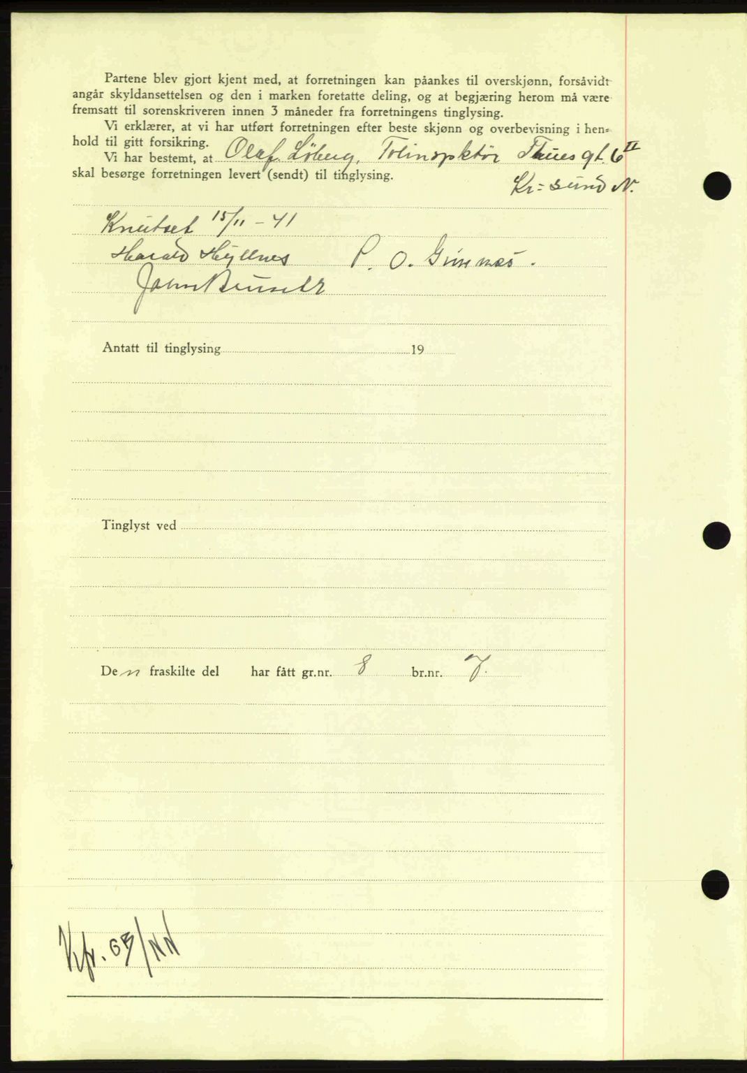 Nordmøre sorenskriveri, AV/SAT-A-4132/1/2/2Ca: Mortgage book no. A91, 1941-1942, Diary no: : 2290/1941