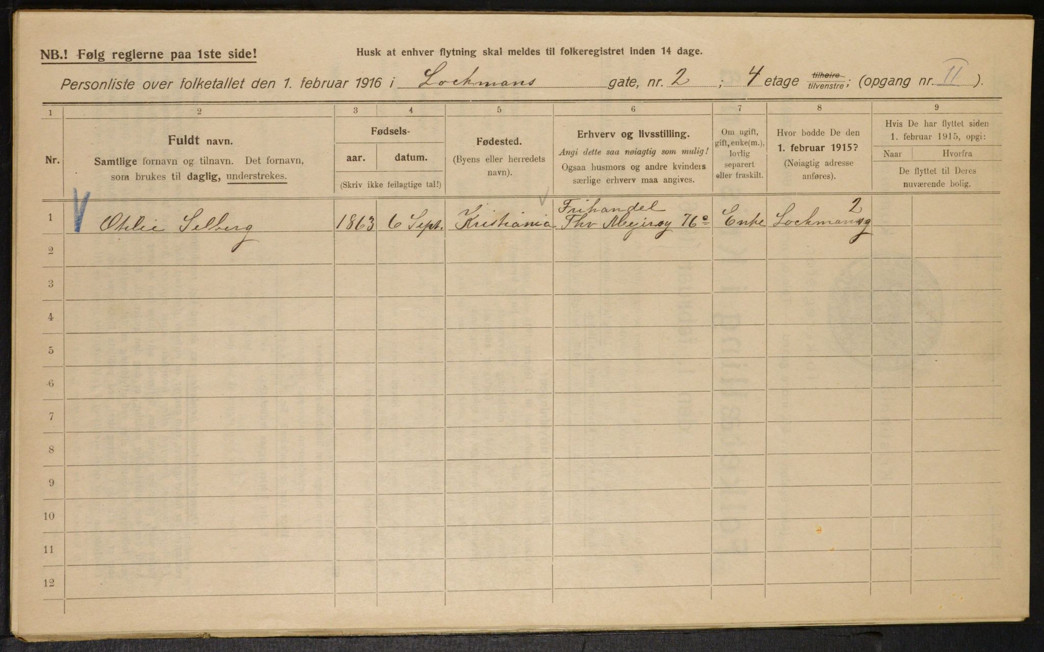 OBA, Municipal Census 1916 for Kristiania, 1916, p. 59536