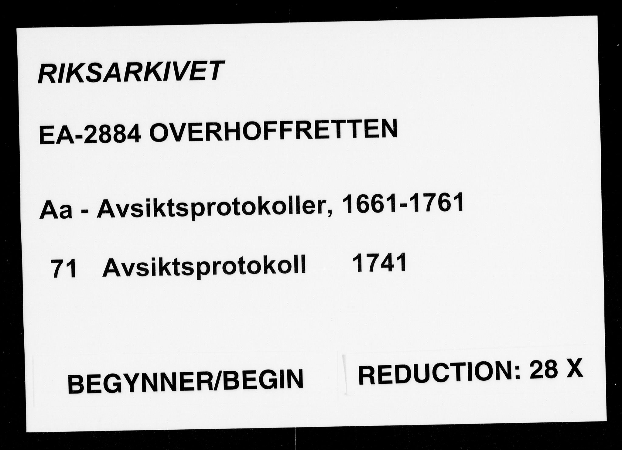 Overhoffretten 1667-1797, AV/RA-EA-2884/Aa/L0071: Avsiktsprotokoll, 1741