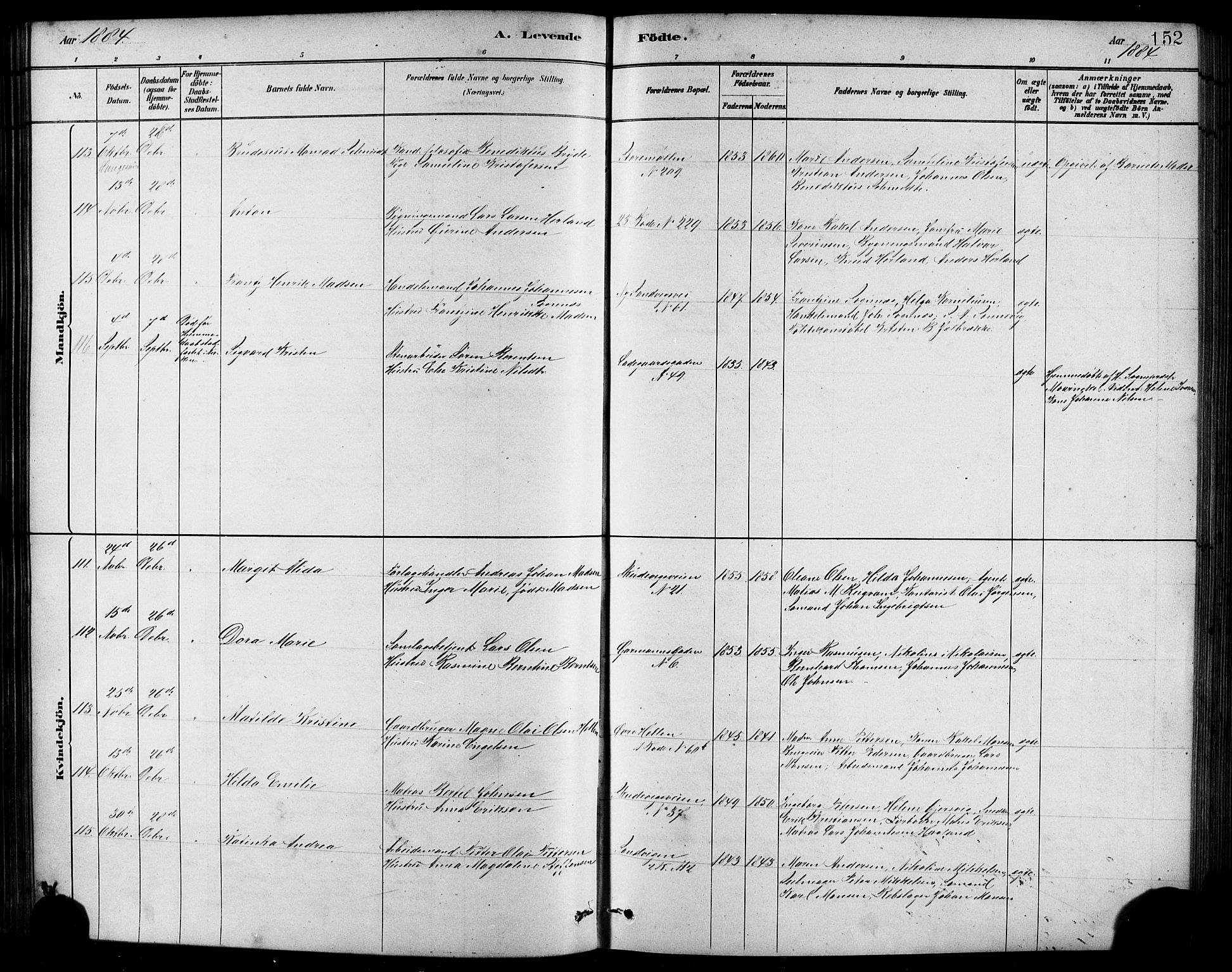 Sandviken Sokneprestembete, AV/SAB-A-77601/H/Hb/L0001: Parish register (copy) no. A 2, 1879-1892, p. 152