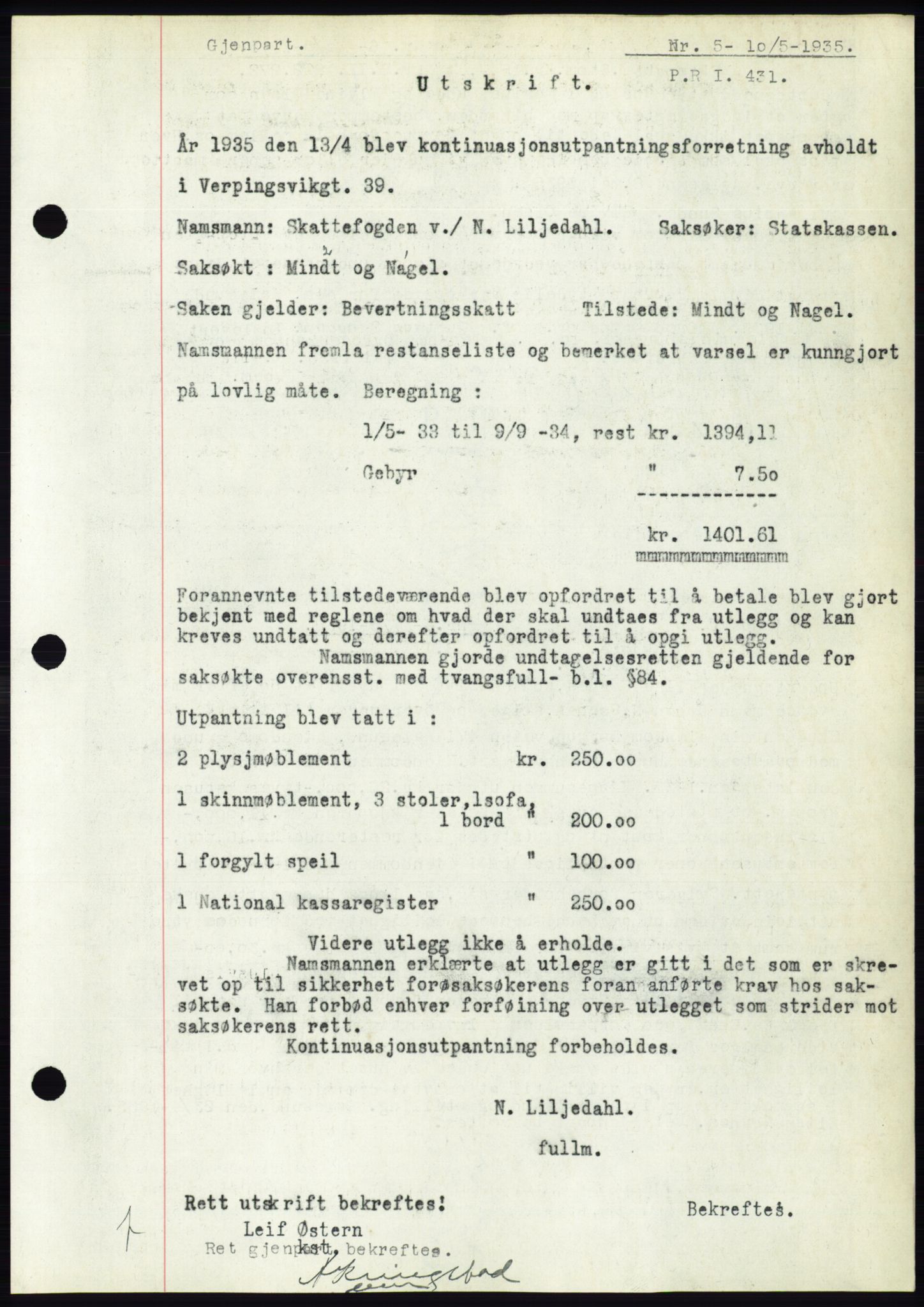 Ålesund byfogd, AV/SAT-A-4384: Mortgage book no. 32, 1934-1935, Deed date: 10.05.1935