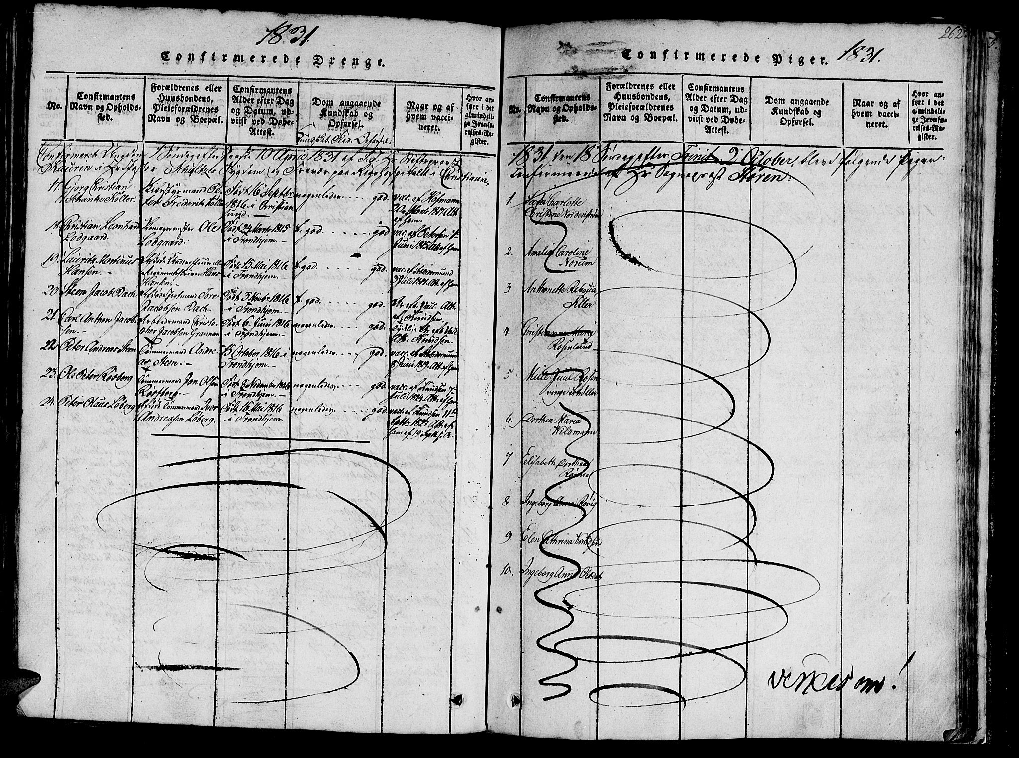 Ministerialprotokoller, klokkerbøker og fødselsregistre - Sør-Trøndelag, SAT/A-1456/602/L0135: Parish register (copy) no. 602C03, 1815-1832, p. 262