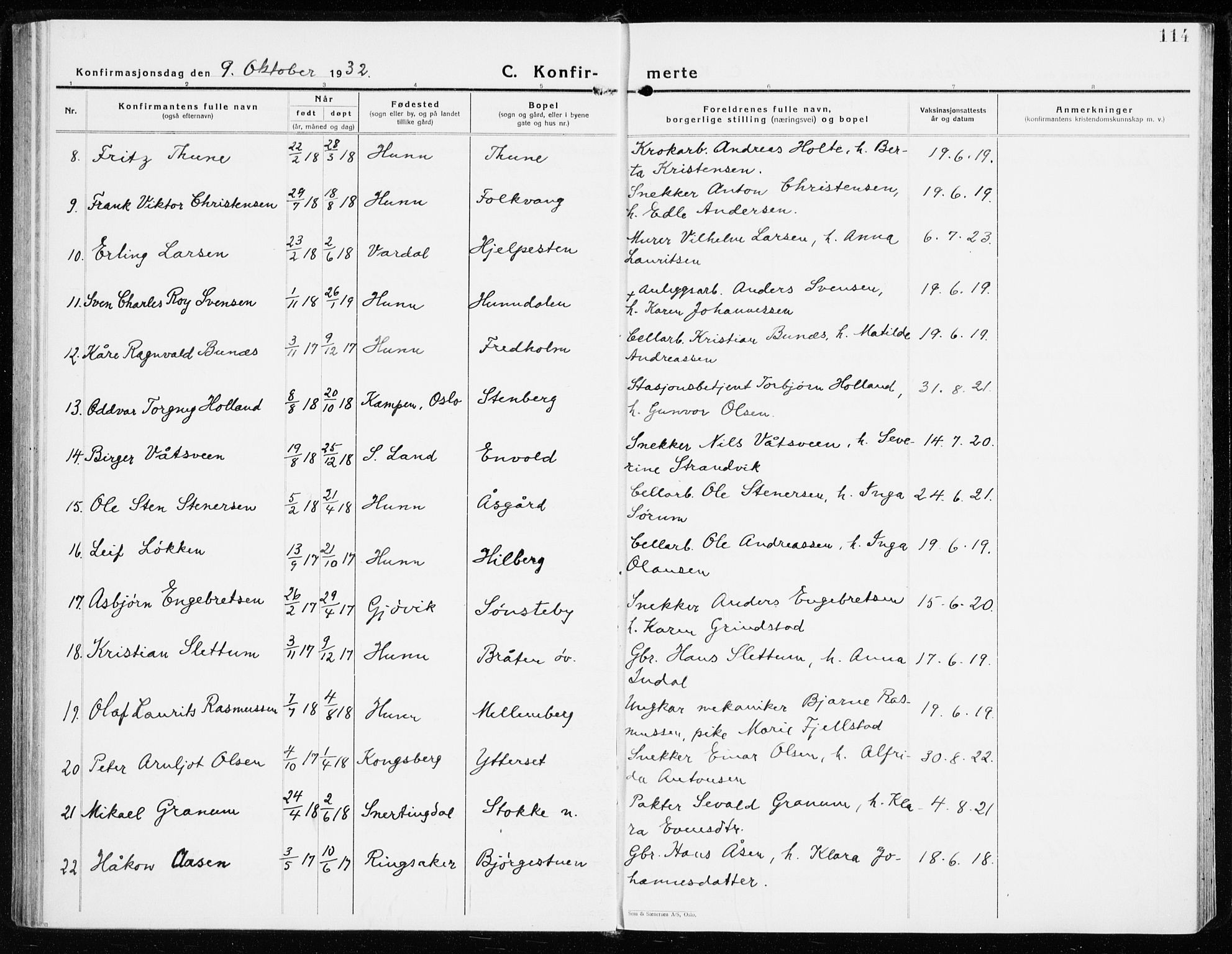 Vardal prestekontor, AV/SAH-PREST-100/H/Ha/Haa/L0018: Parish register (official) no. 18, 1930-1945, p. 114