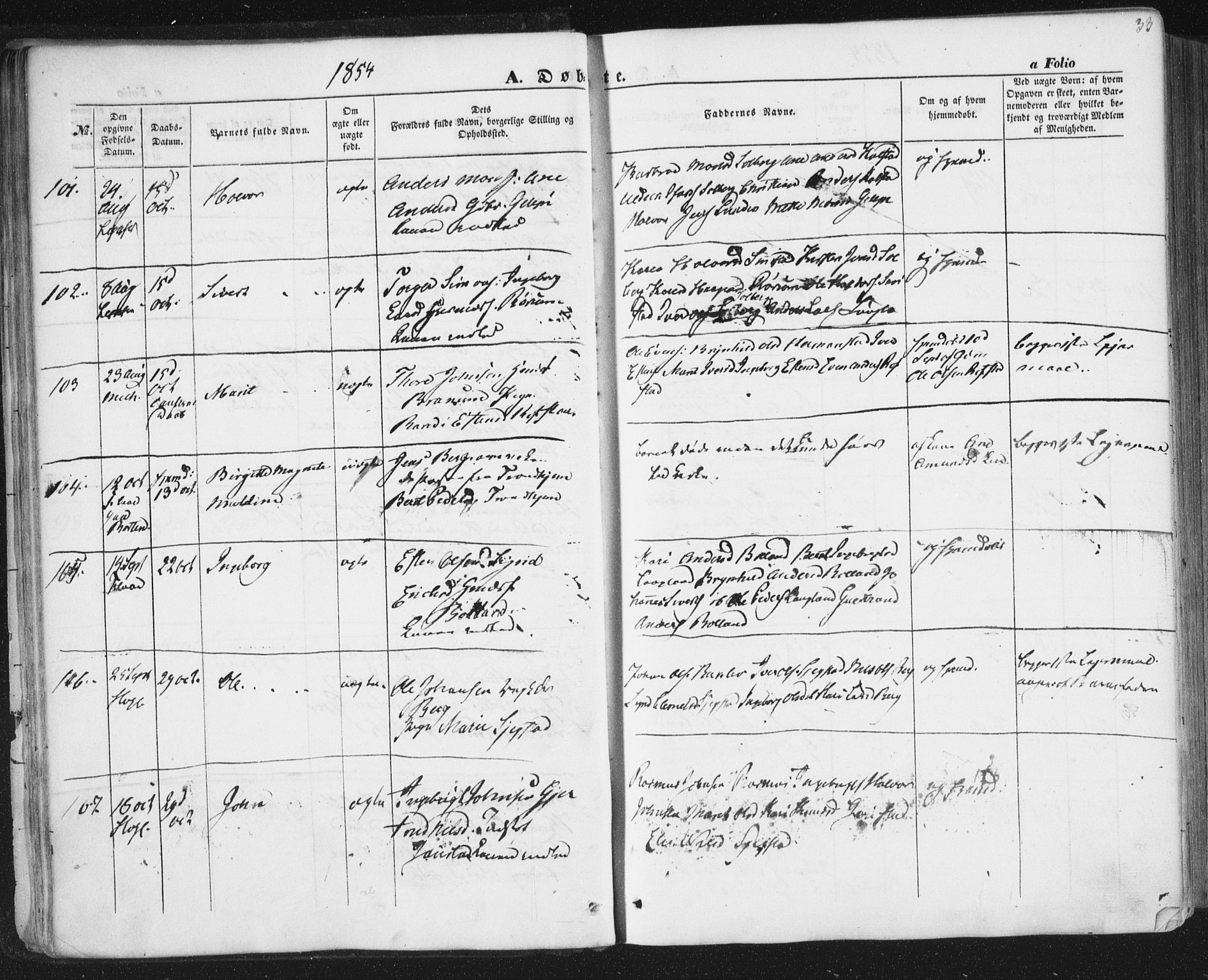 Ministerialprotokoller, klokkerbøker og fødselsregistre - Sør-Trøndelag, AV/SAT-A-1456/691/L1076: Parish register (official) no. 691A08, 1852-1861, p. 33