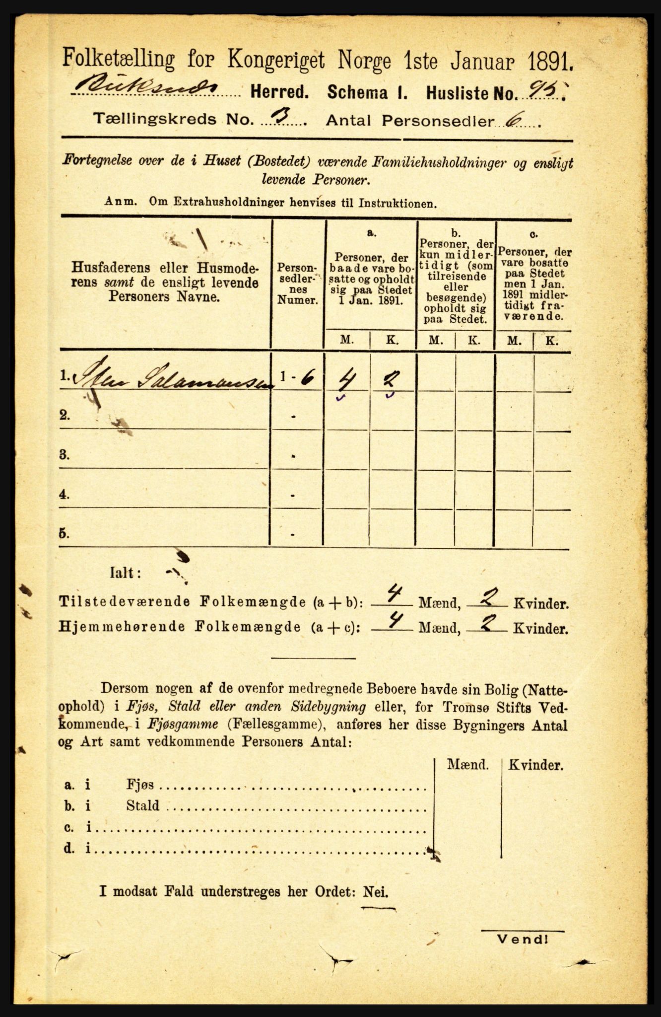 RA, 1891 census for 1860 Buksnes, 1891, p. 2199