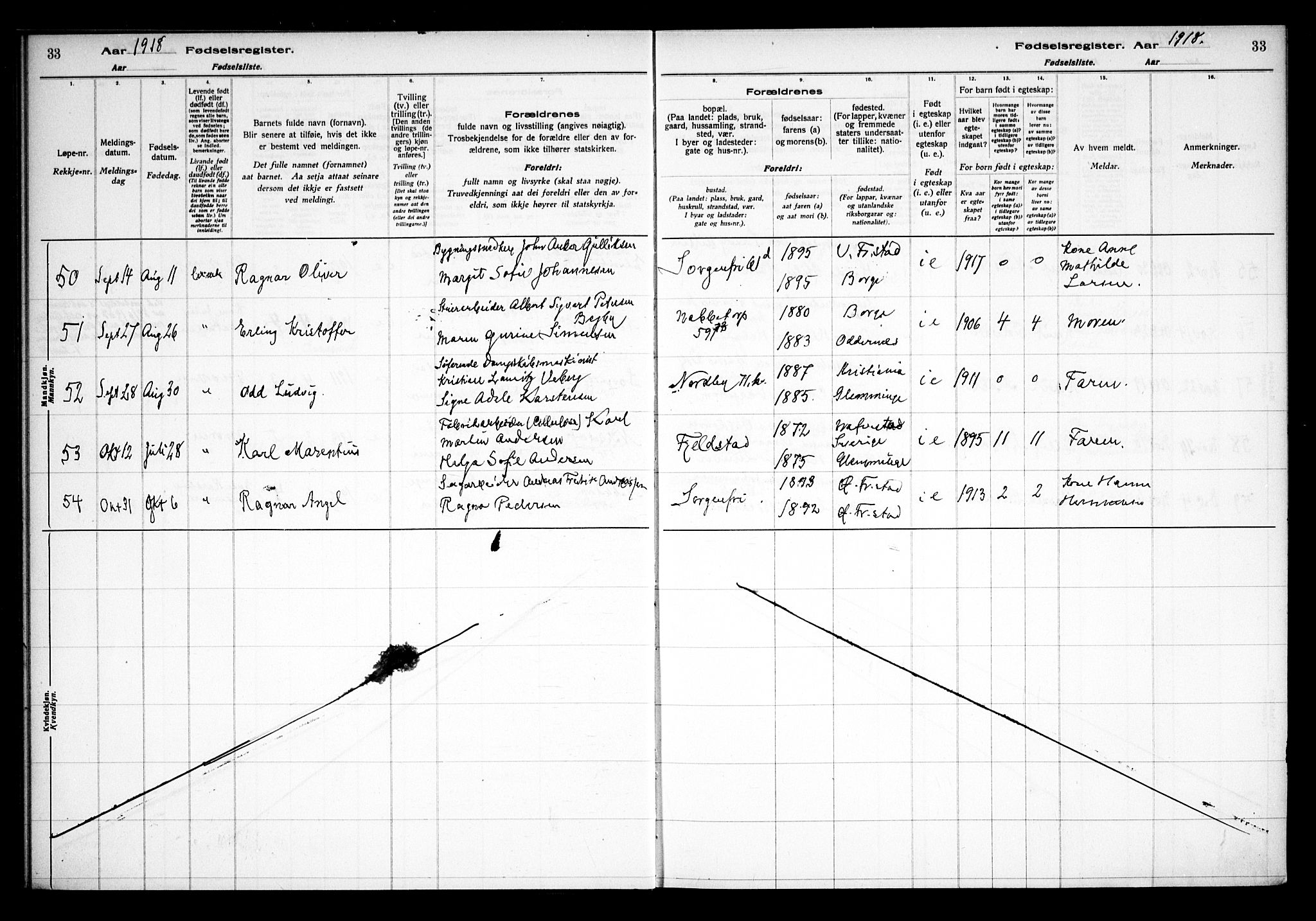 Østre Fredrikstad prestekontor Kirkebøker, AV/SAO-A-10907/J/Ja/L0001: Birth register no. 1, 1916-1936, p. 33