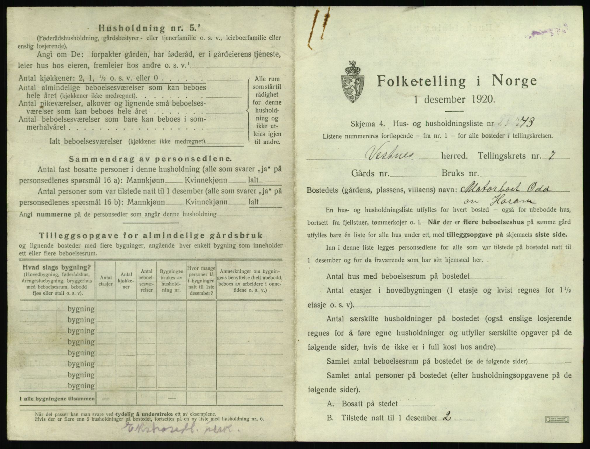 SAT, 1920 census for Vestnes, 1920, p. 863