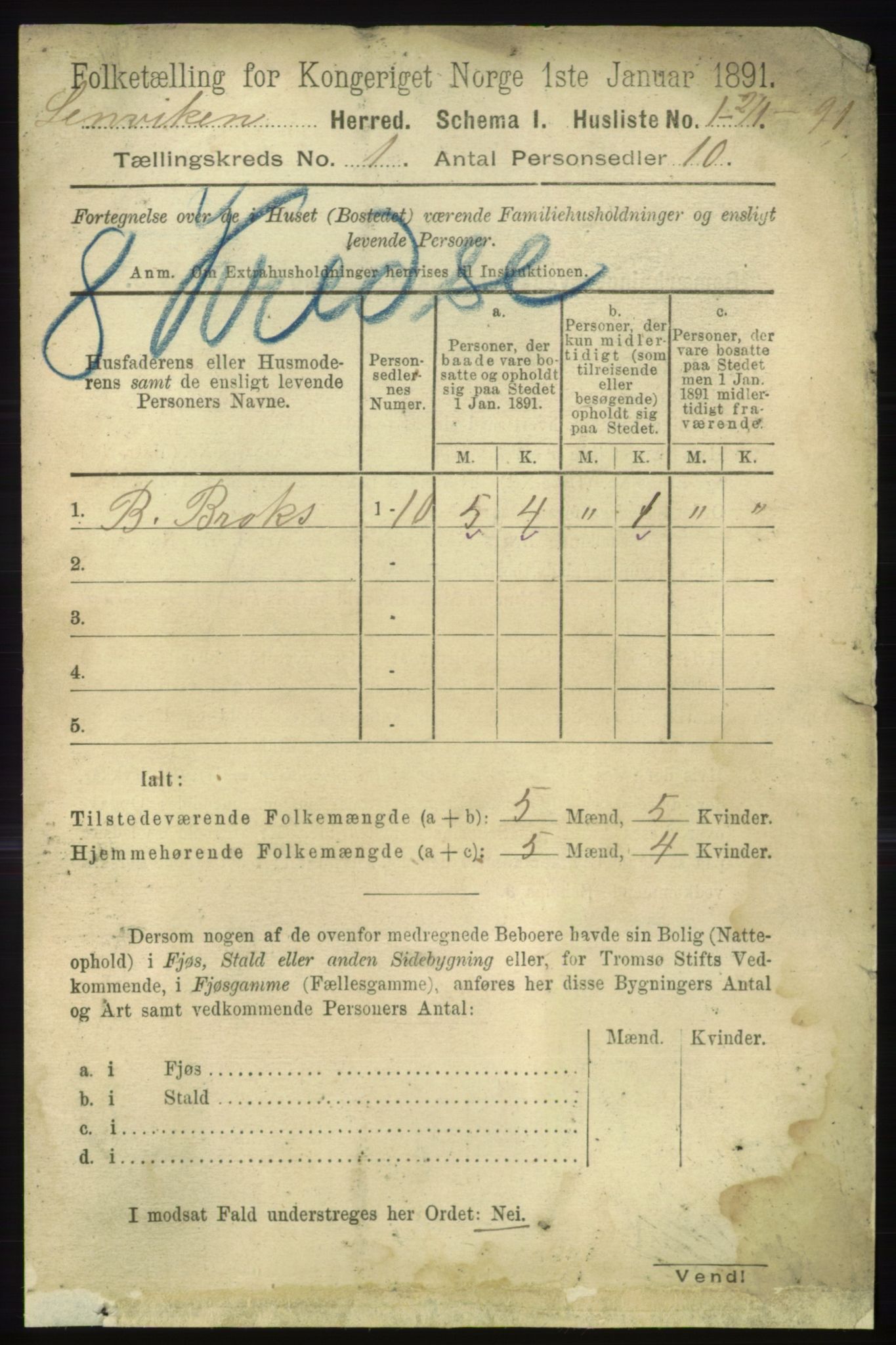 RA, 1891 census for 1931 Lenvik, 1891, p. 24